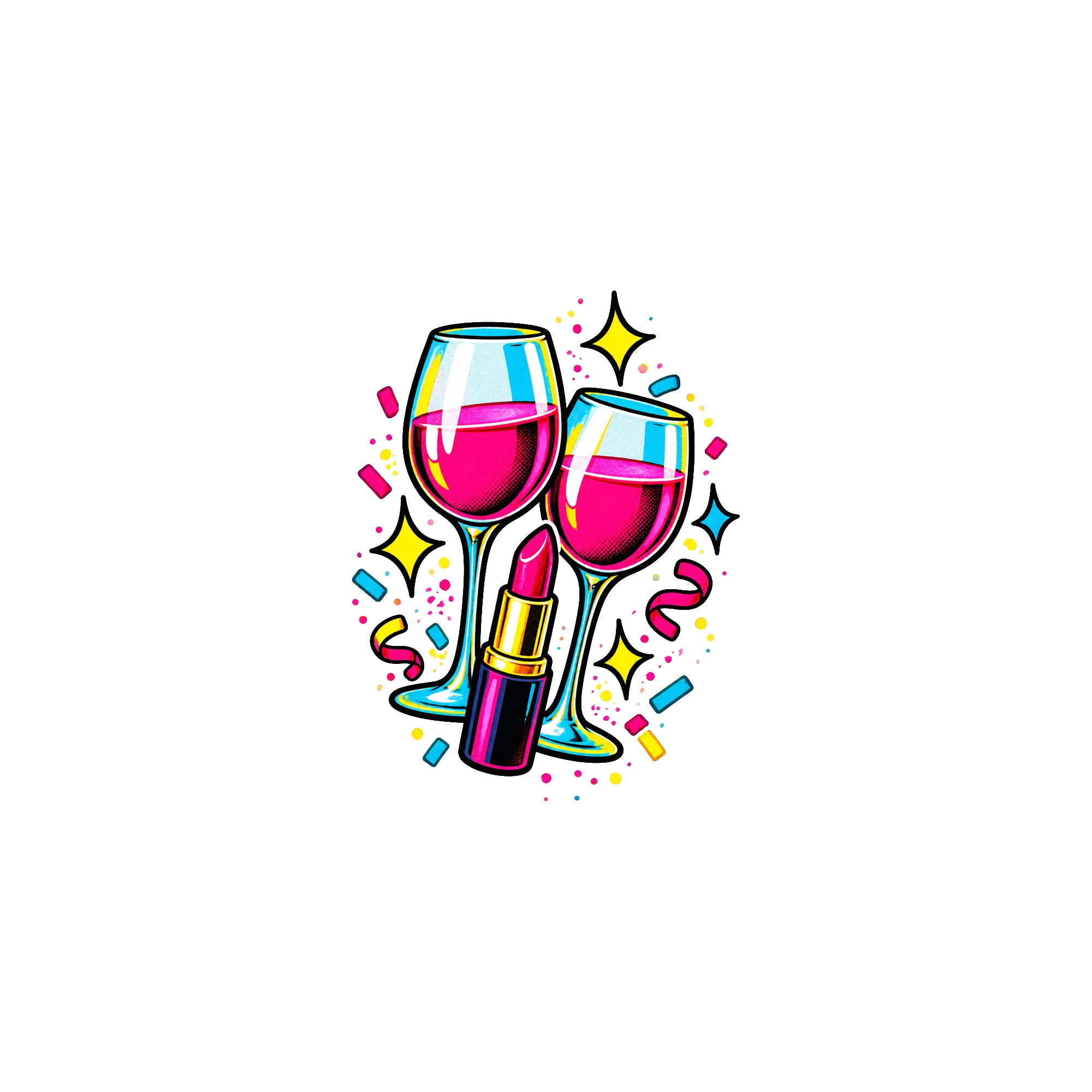 Bügelbild freundschaft wein lippenstift als Grafik auf weißem Hintergrund (BB011392)