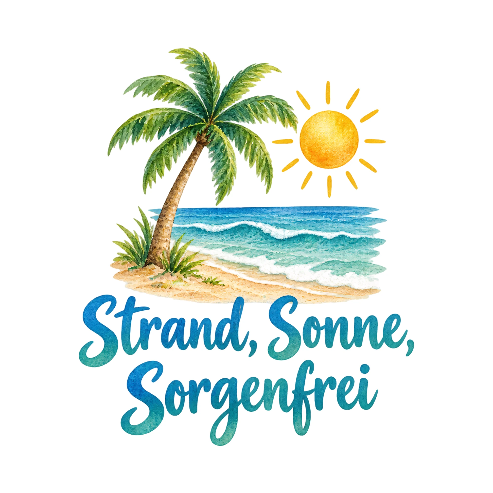 Bügelbild Strand, Sonne, Sorgenfrei als Grafik auf weißem Hintergrund (BB019657)