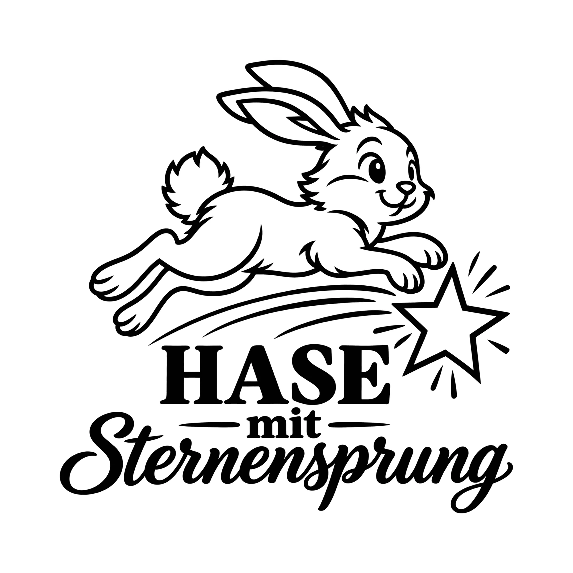 Bügelbild Hase mit Sternensprung als Grafik auf weißem Hintergrund (BB013349)