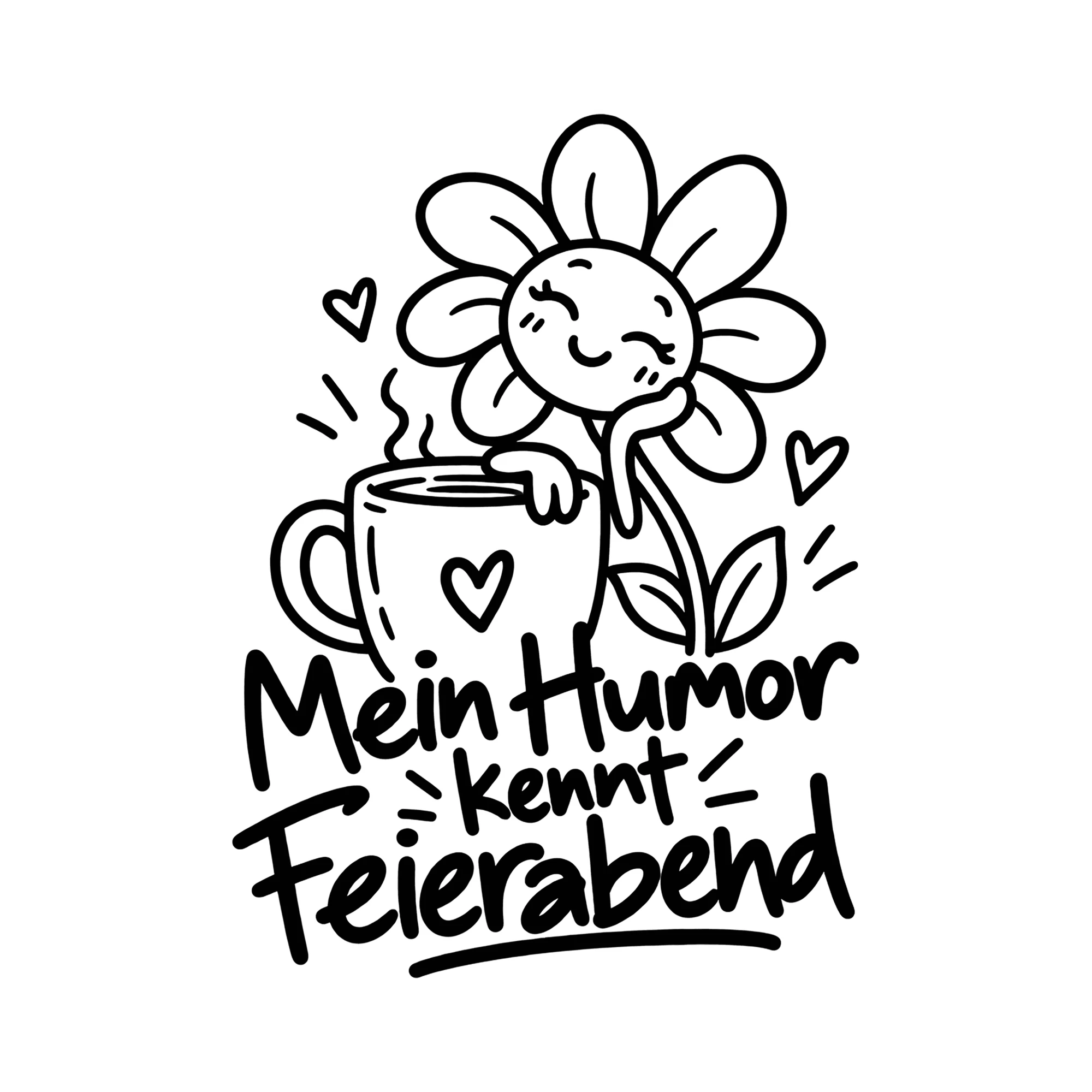 Bügelbild Mein Humor kennt Feierabend als Grafik auf weißem Hintergrund (BB012016)