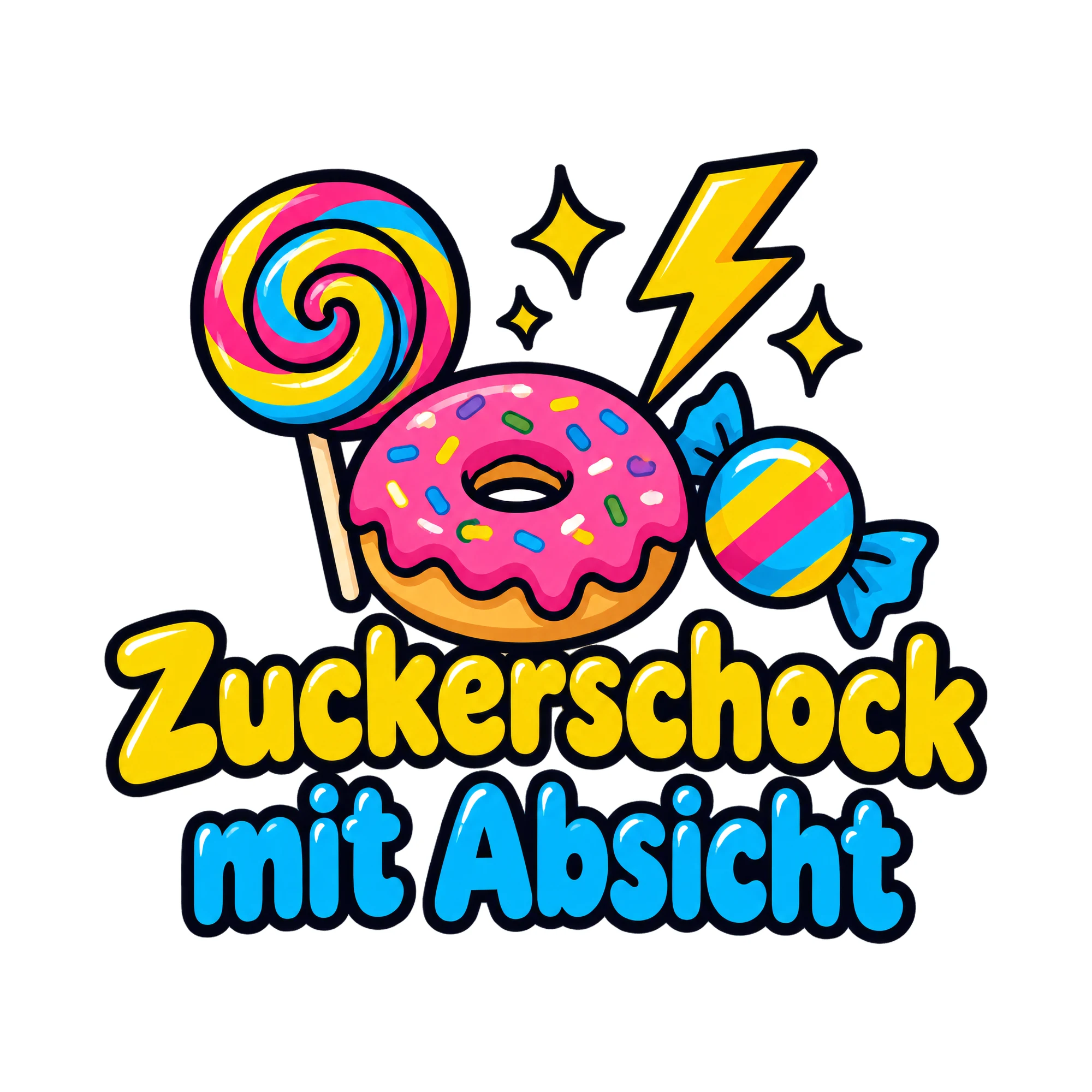 Bügelbild Zuckerschock mit Absicht als Grafik auf weißem Hintergrund (BB019624)