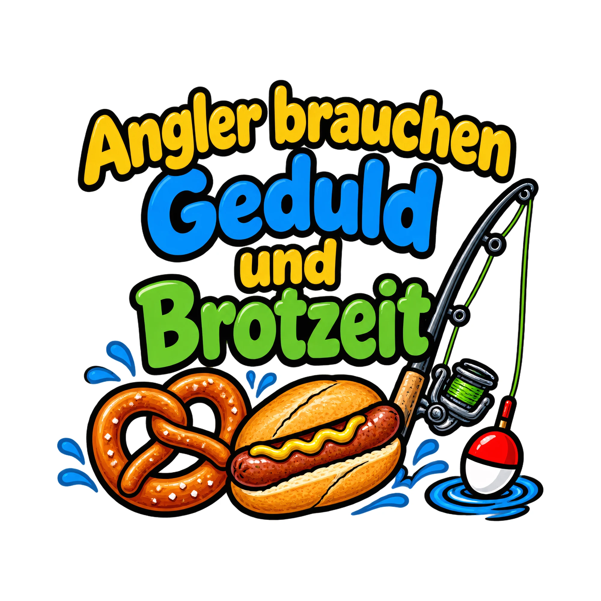 Bügelbild Angler brauchen Geduld und Brotzeit, Hobby Shirt Spruch als Grafik auf weißem Hintergrund (BB016444)