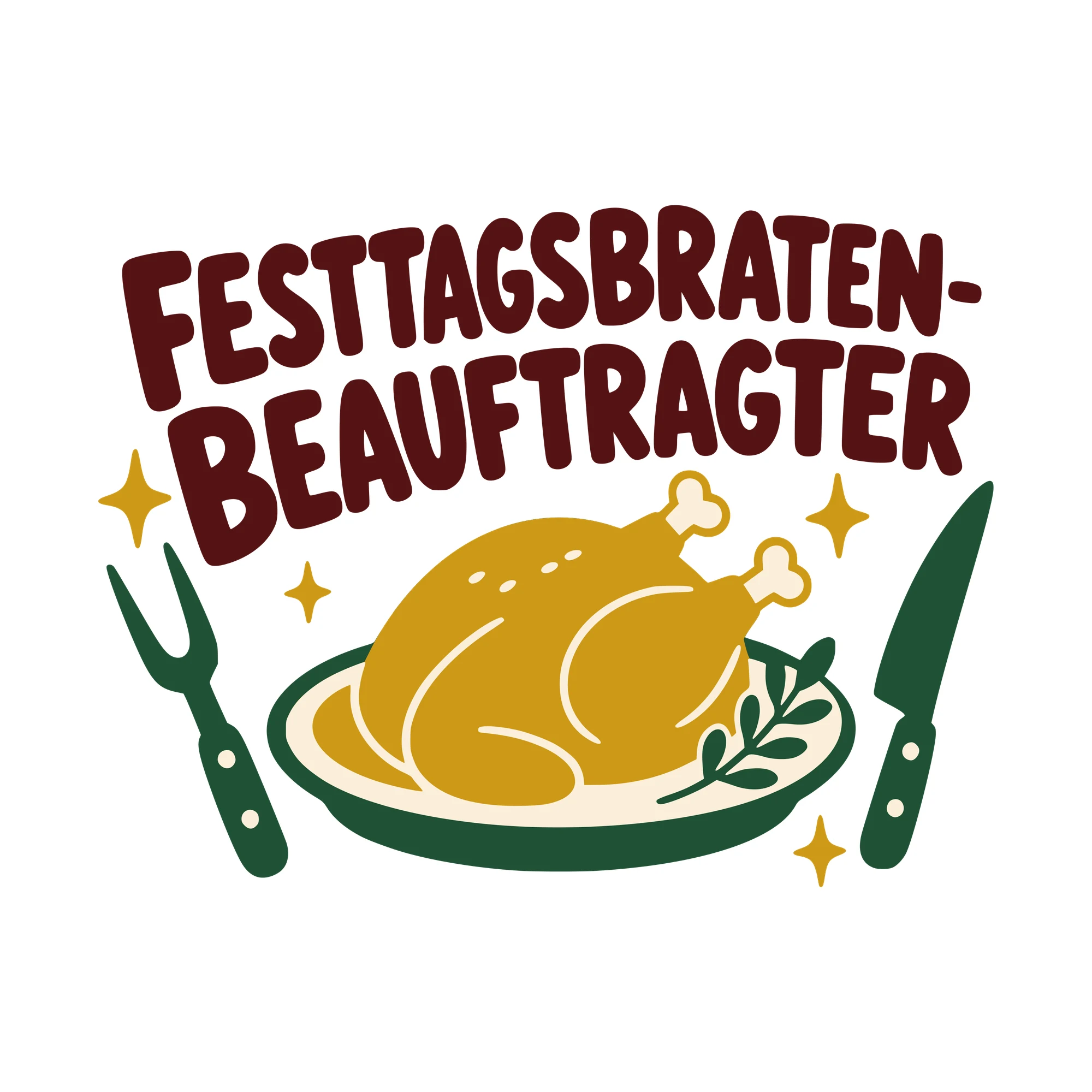 Bügelbild Festtagsbraten-Beauftragter als Grafik auf weißem Hintergrund (BB010372)