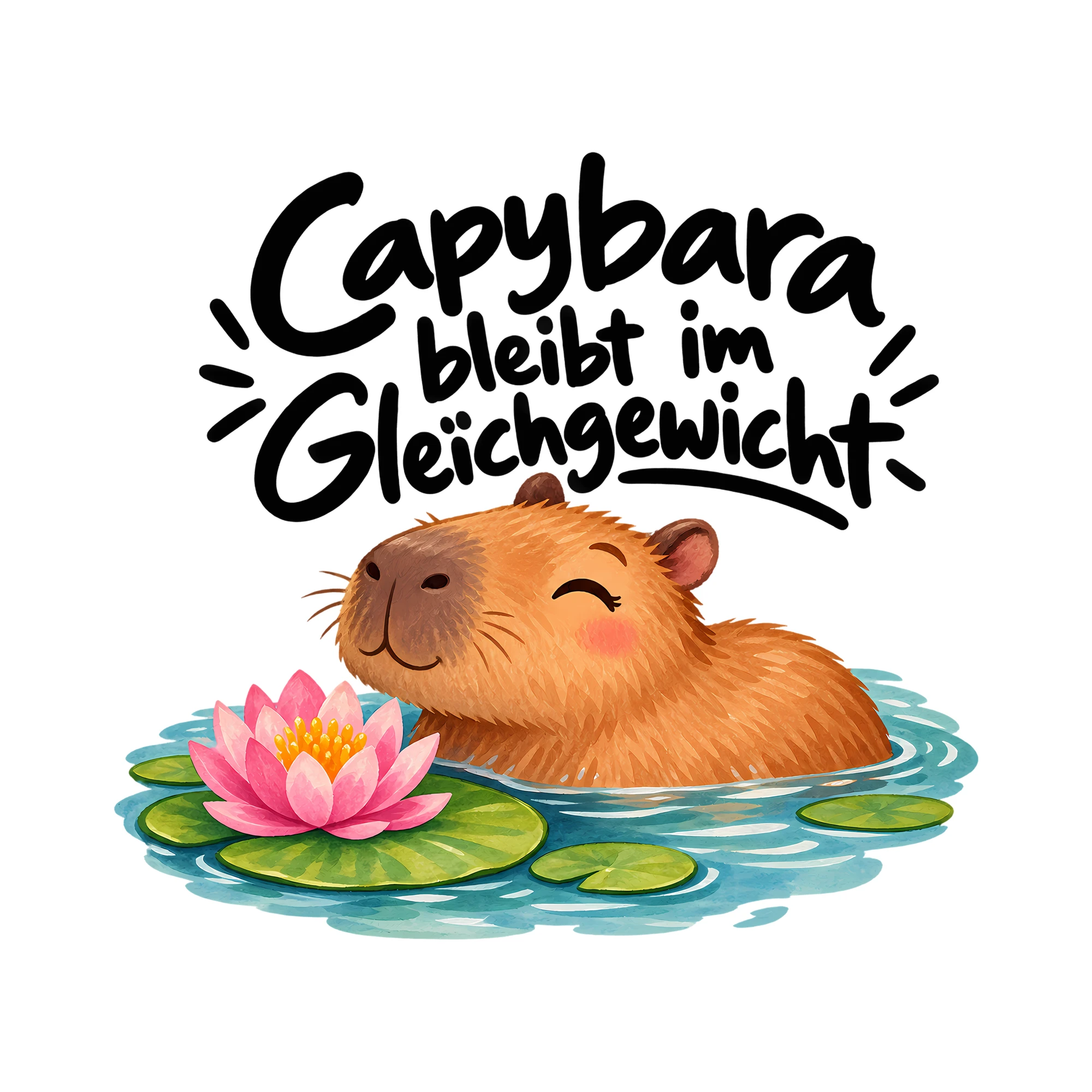 Bügelbild Capybara bleibt im Gleichgewicht als Grafik auf weißem Hintergrund (BB014328)