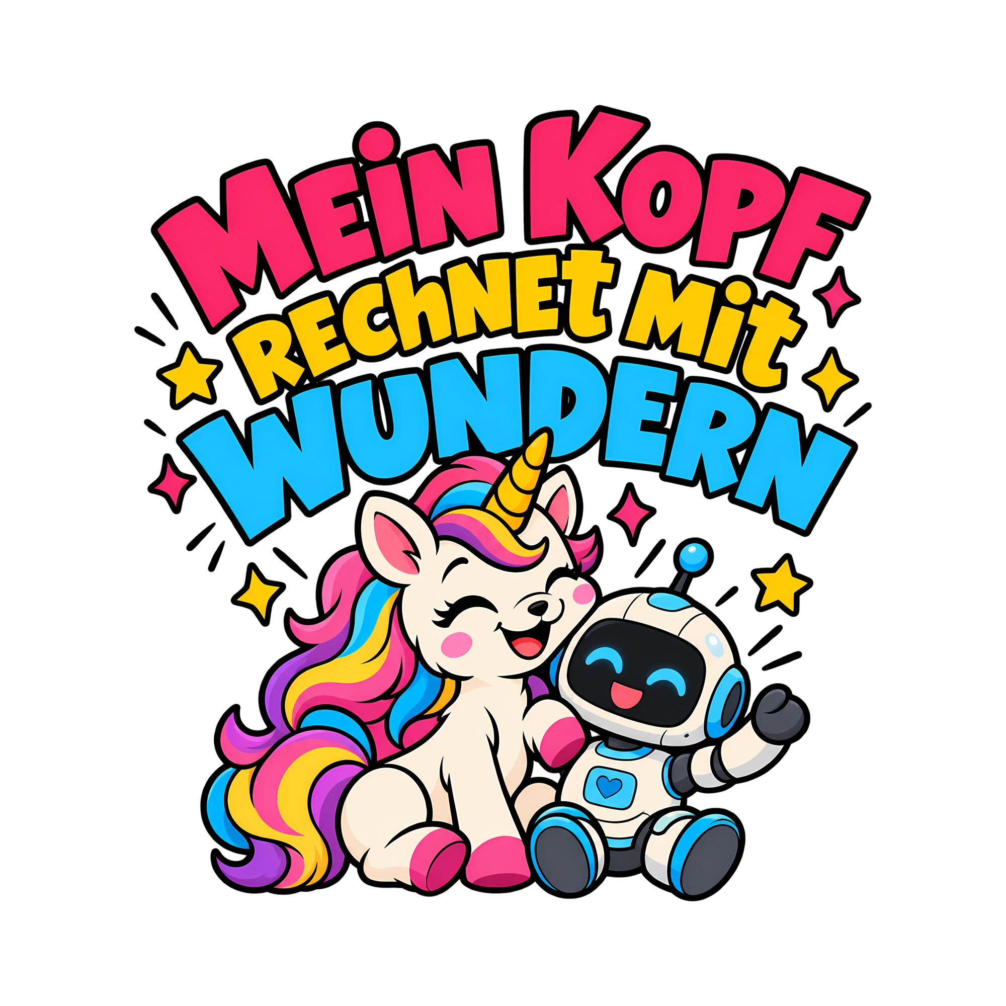 Bügelbild Mein Kopf rechnet mit Wundern als Grafik auf weißem Hintergrund (BB013011)