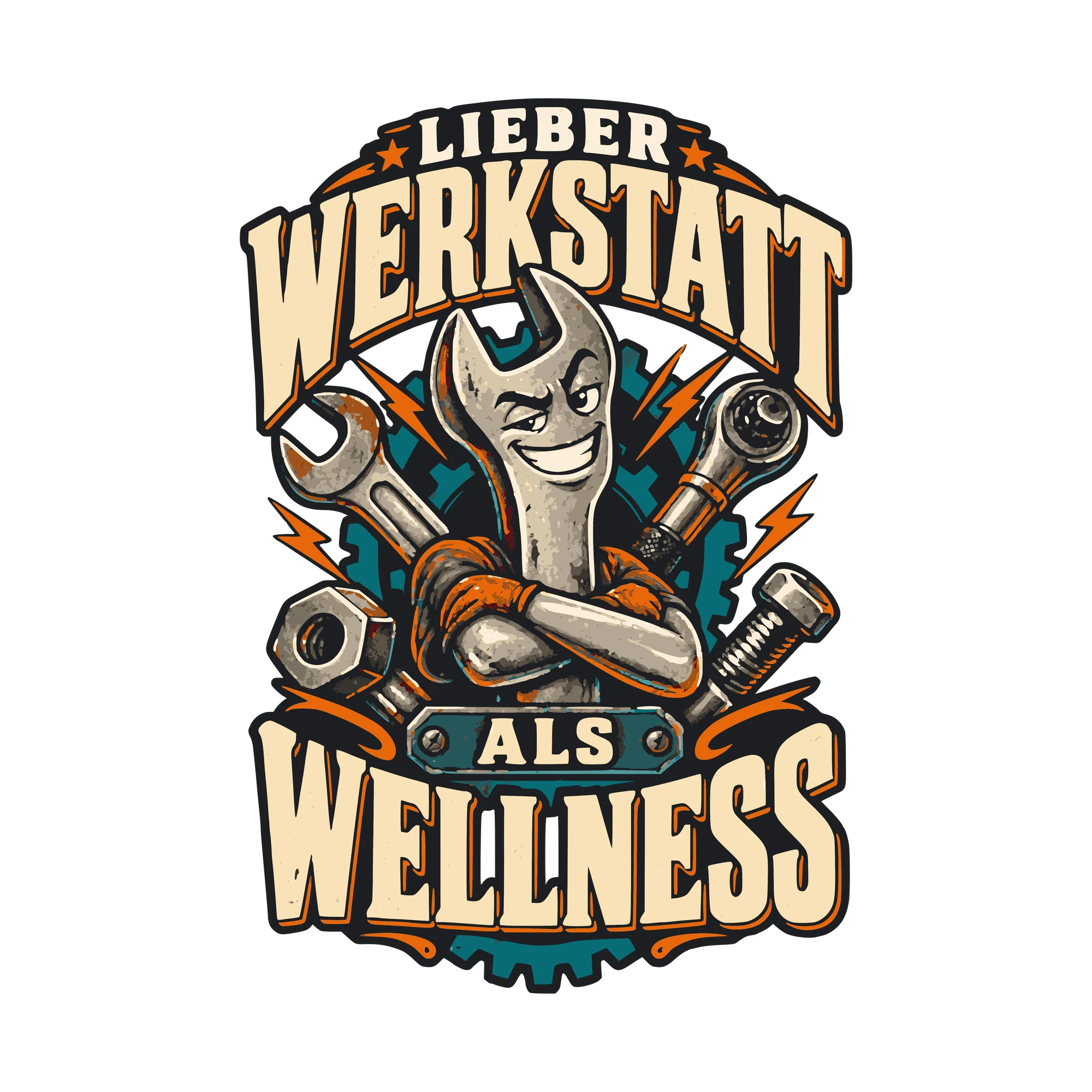 Bügelbild Lieber Werkstatt als Wellness als Grafik auf weißem Hintergrund (BB011040)