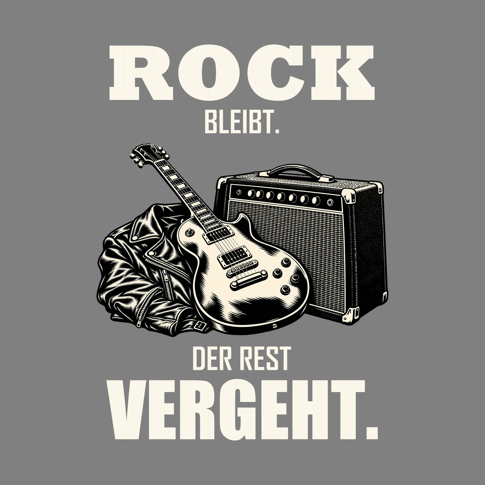 Bügelbild ROCK BLEIBT. DER REST VERGEHT. als Grafik auf dunklem Hintergrund (BB012790)