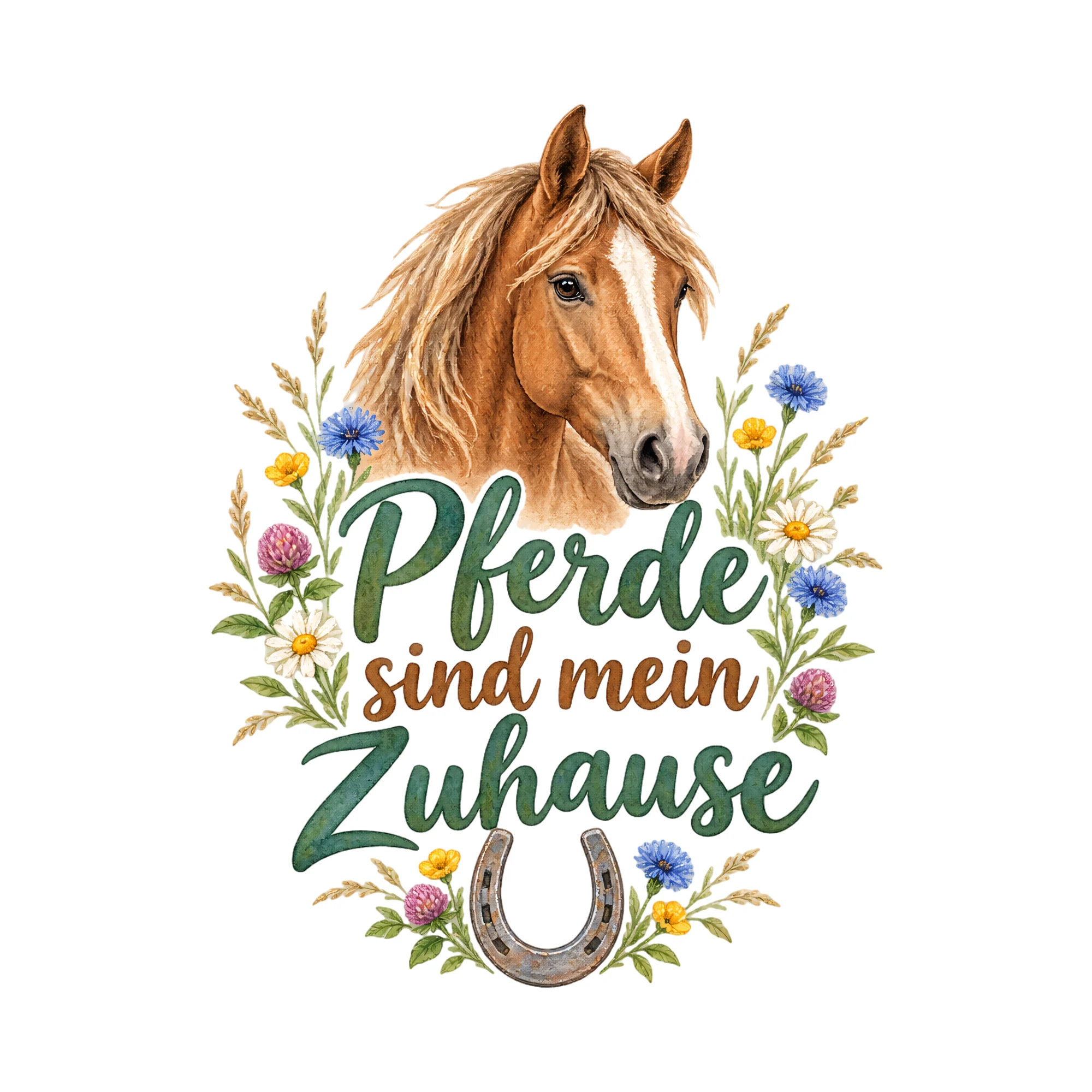 Bügelbild Pferde sind mein Zuhause, Tiere Shirt Spruch als Grafik auf weißem Hintergrund (BB016586)