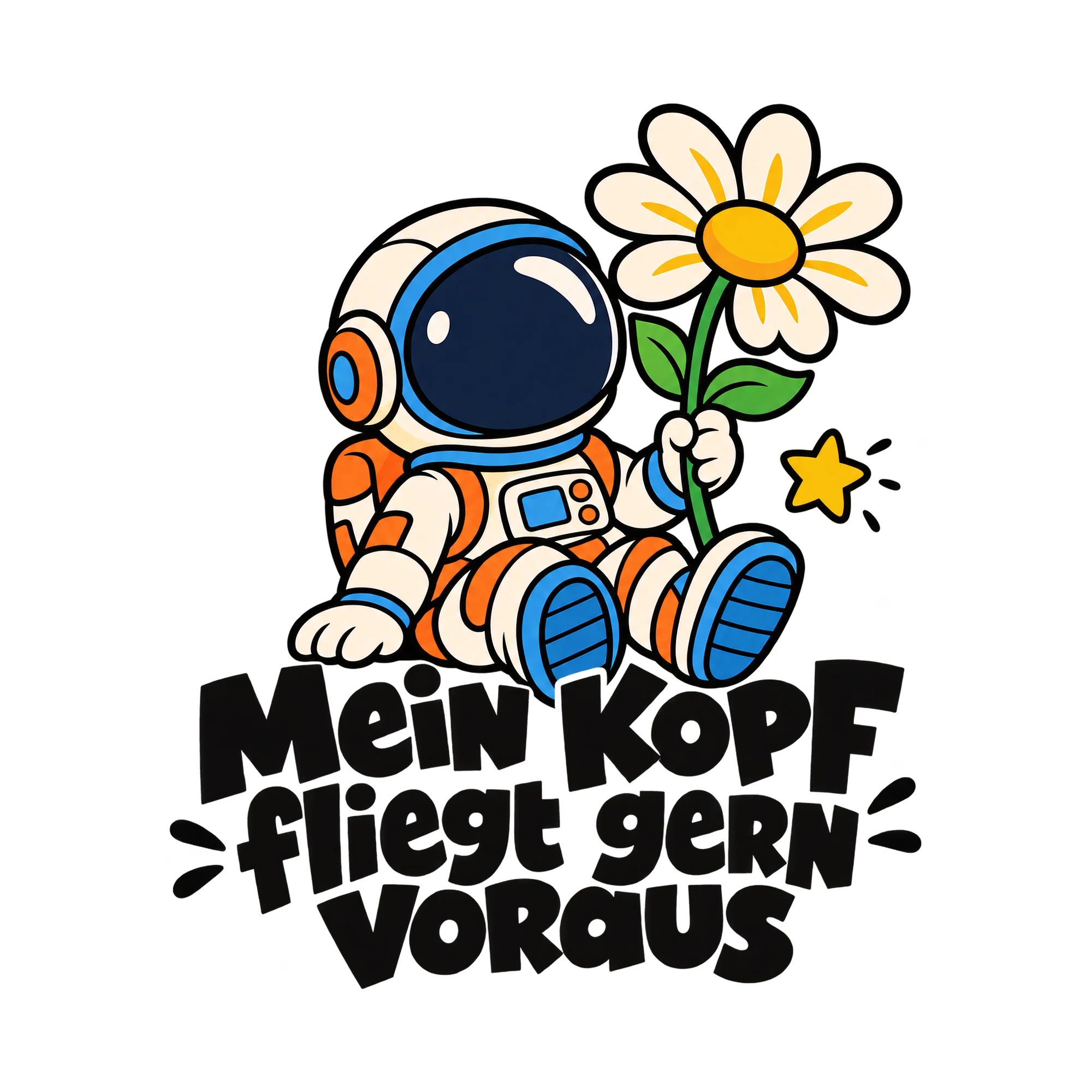 Bügelbild Mein Kopf fliegt gern voraus als Grafik auf weißem Hintergrund (BB014312)