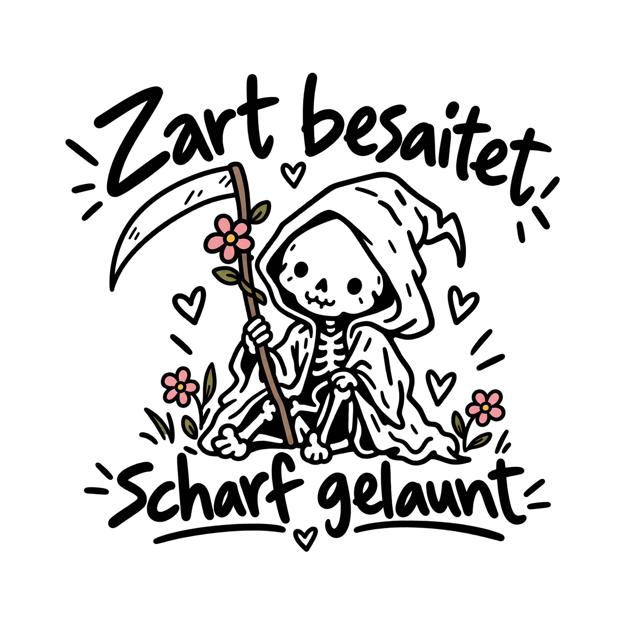 Bügelbild Zart besaitet, scharf gelaunt als Grafik auf weißem Hintergrund (BB014202)