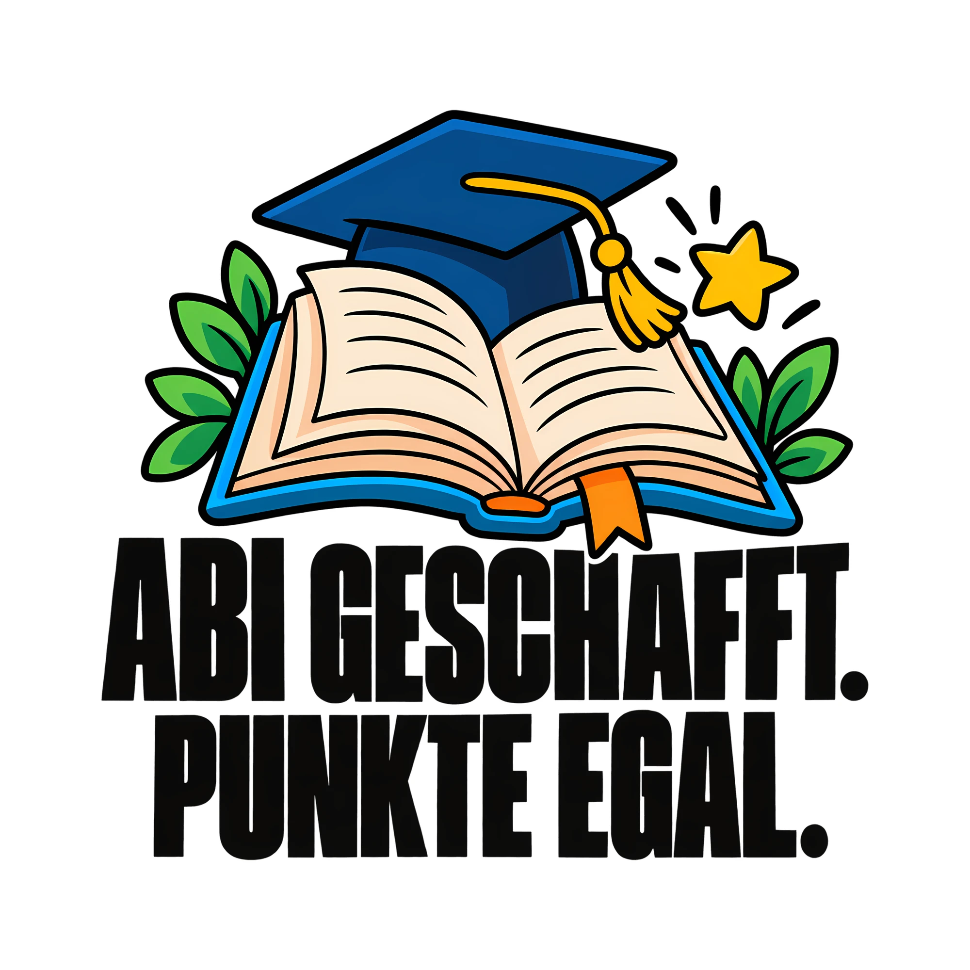 Bügelbild ABI GESCHAFFT. PUNKTE EGAL. als Grafik auf weißem Hintergrund (BB011457)