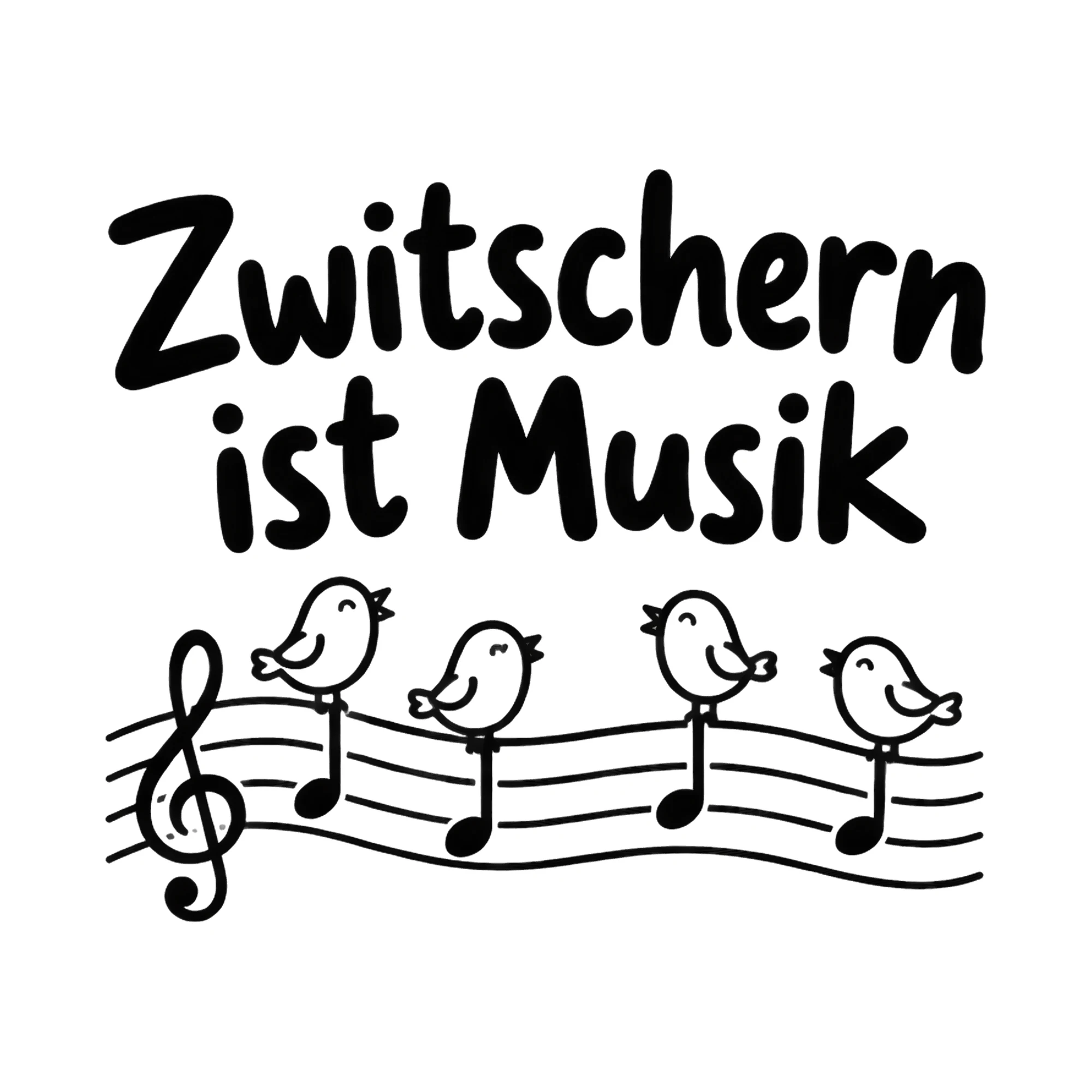 Bügelbild Zwitschern ist Musik als Grafik auf weißem Hintergrund (BB019388)