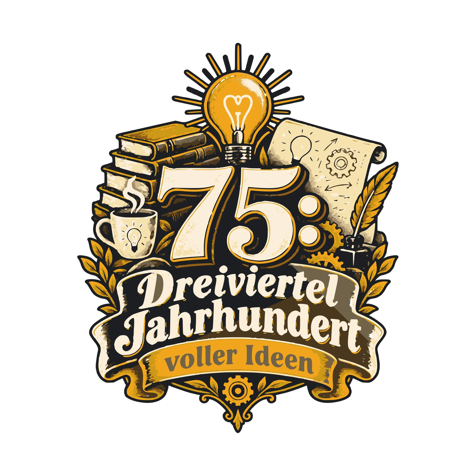 Bügelbild 75: Dreiviertel Jahrhundert voller Ideen als Grafik auf weißem Hintergrund (BB011271)