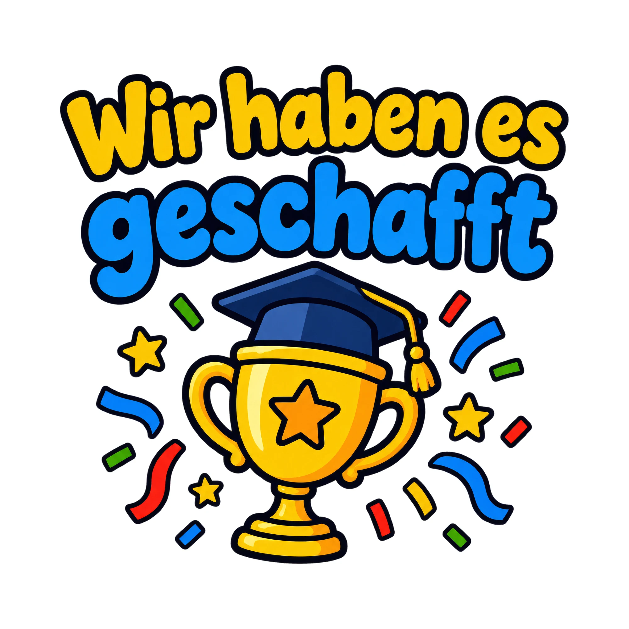 Bügelbild Wir haben es geschafft, Tiere Shirt Spruch als Grafik auf weißem Hintergrund (BB020148)