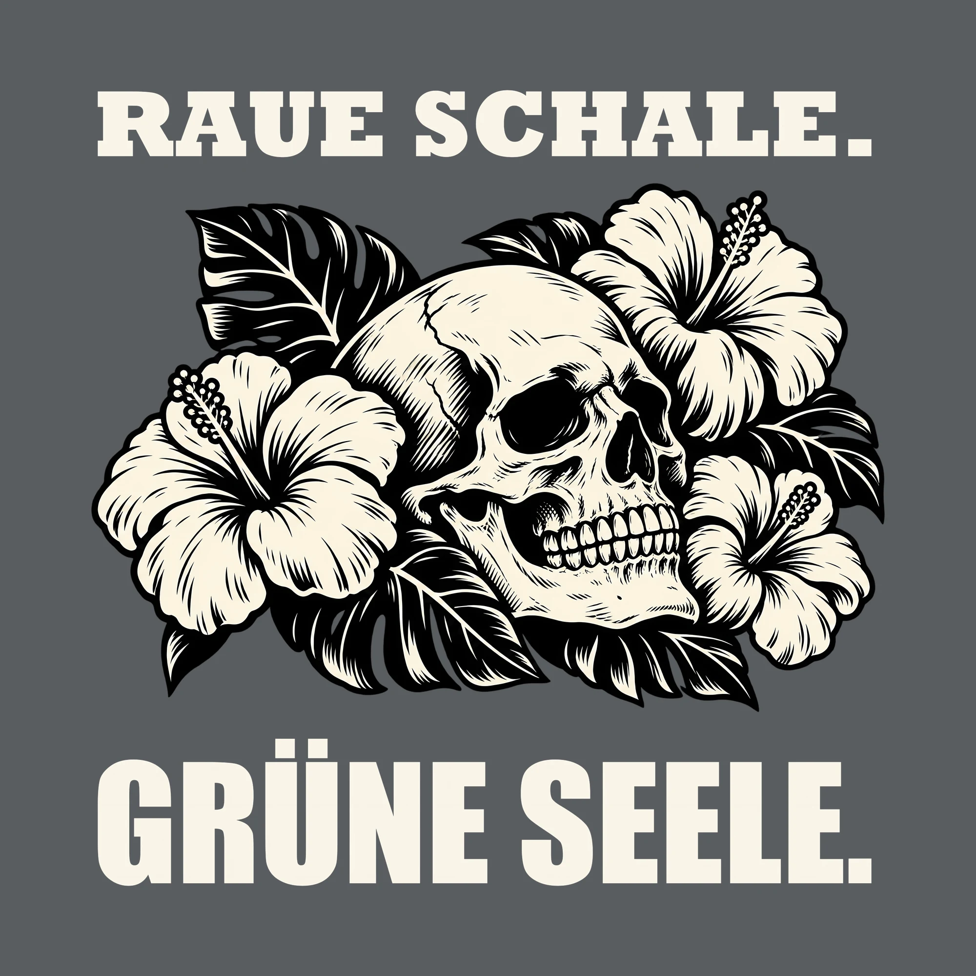 Bügelbild RAUE SCHALE. GRÜNE SEELE. als Grafik auf dunklem Hintergrund (BB013202)
