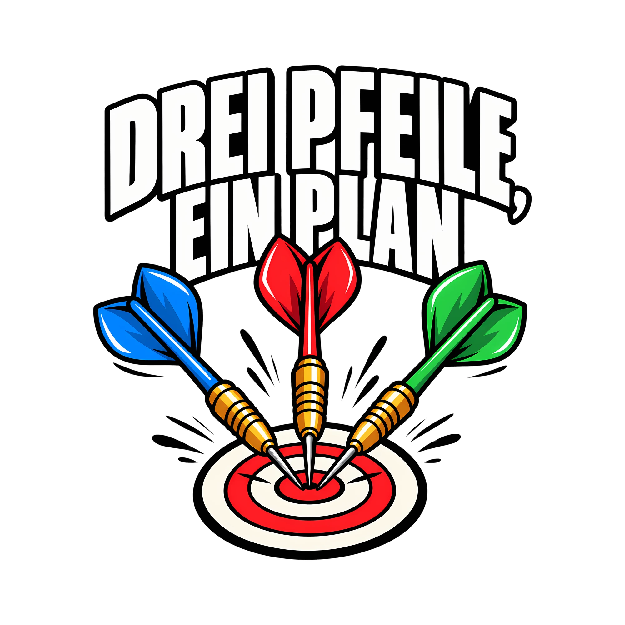Bügelbild DREI PFEILE, EIN PLAN als Grafik auf weißem Hintergrund (BB013806)