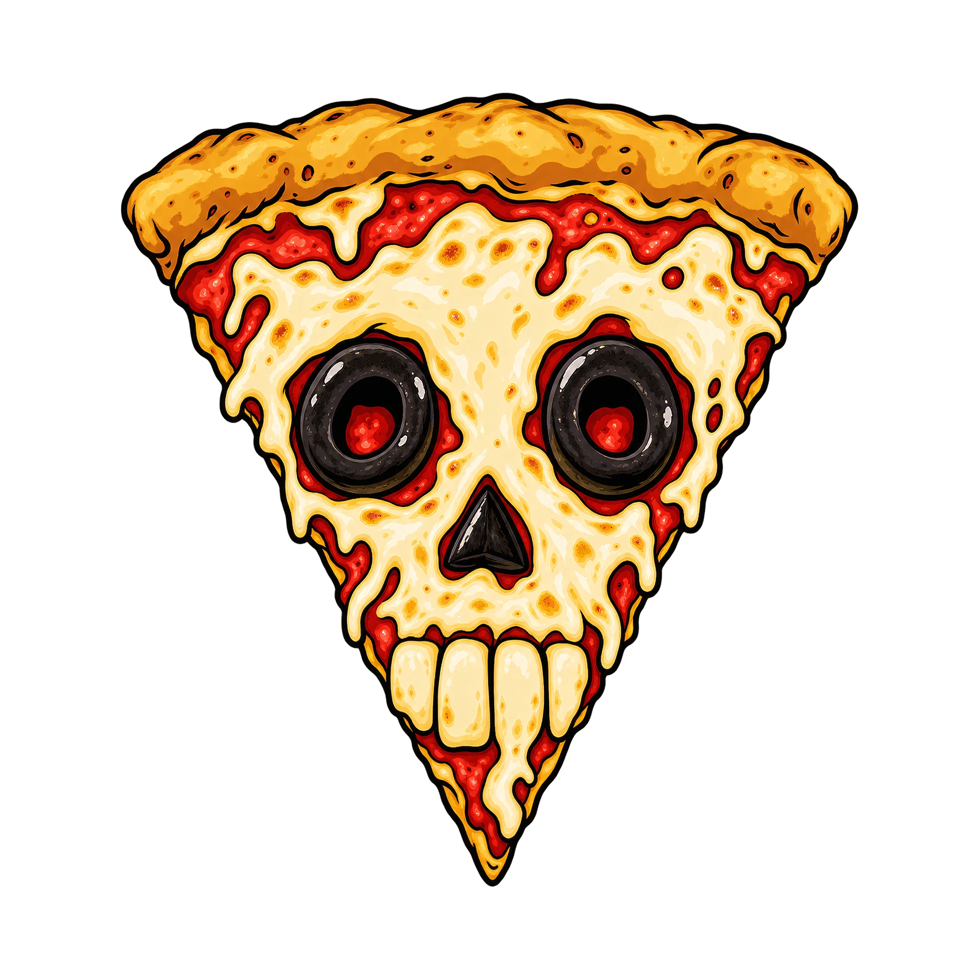 Bügelbild Skull Pizza, Lustiger Shirt Motiv als Grafik auf weißem Hintergrund (BB015069)