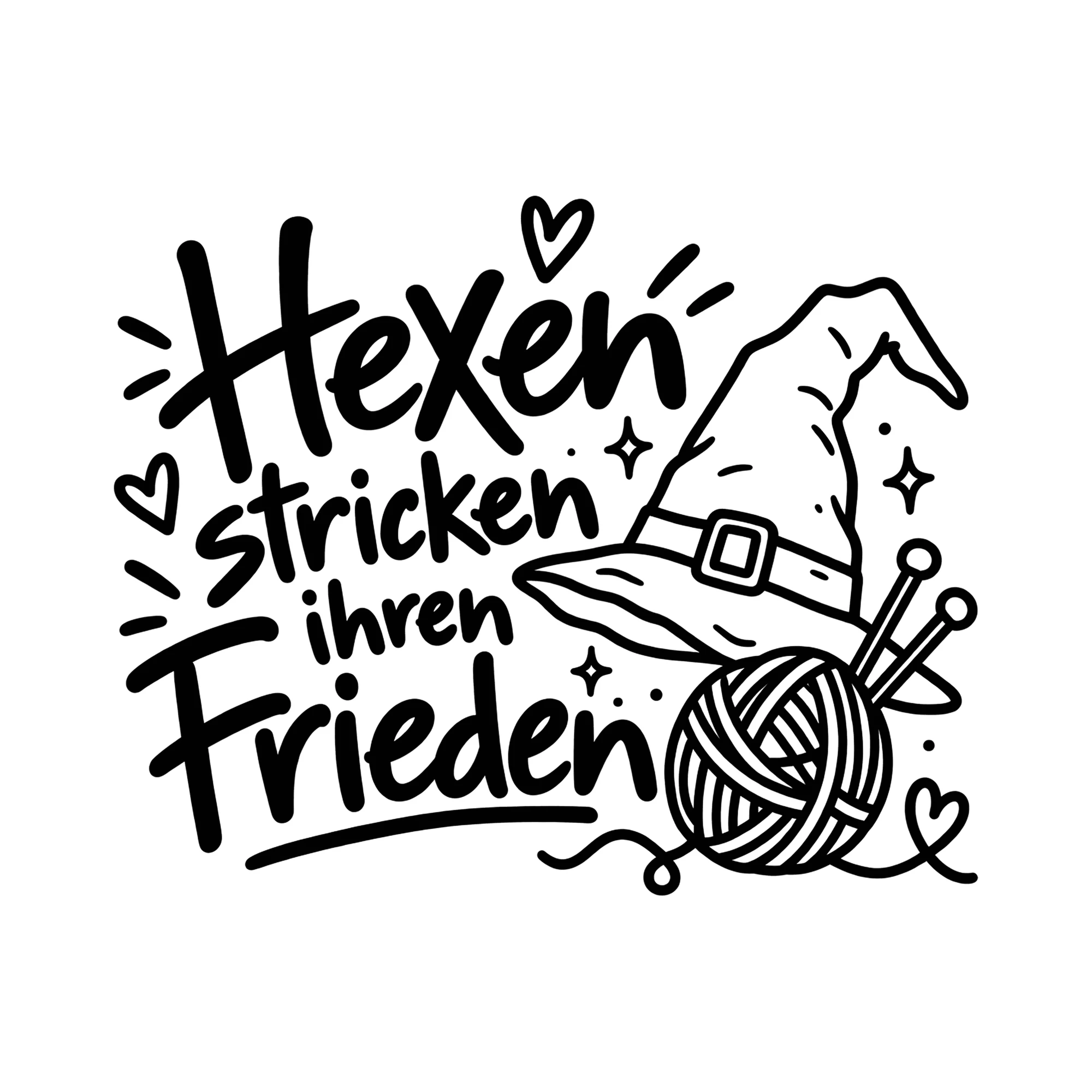 Bügelbild Hexen stricken ihren Frieden als Grafik auf weißem Hintergrund (BB012657)