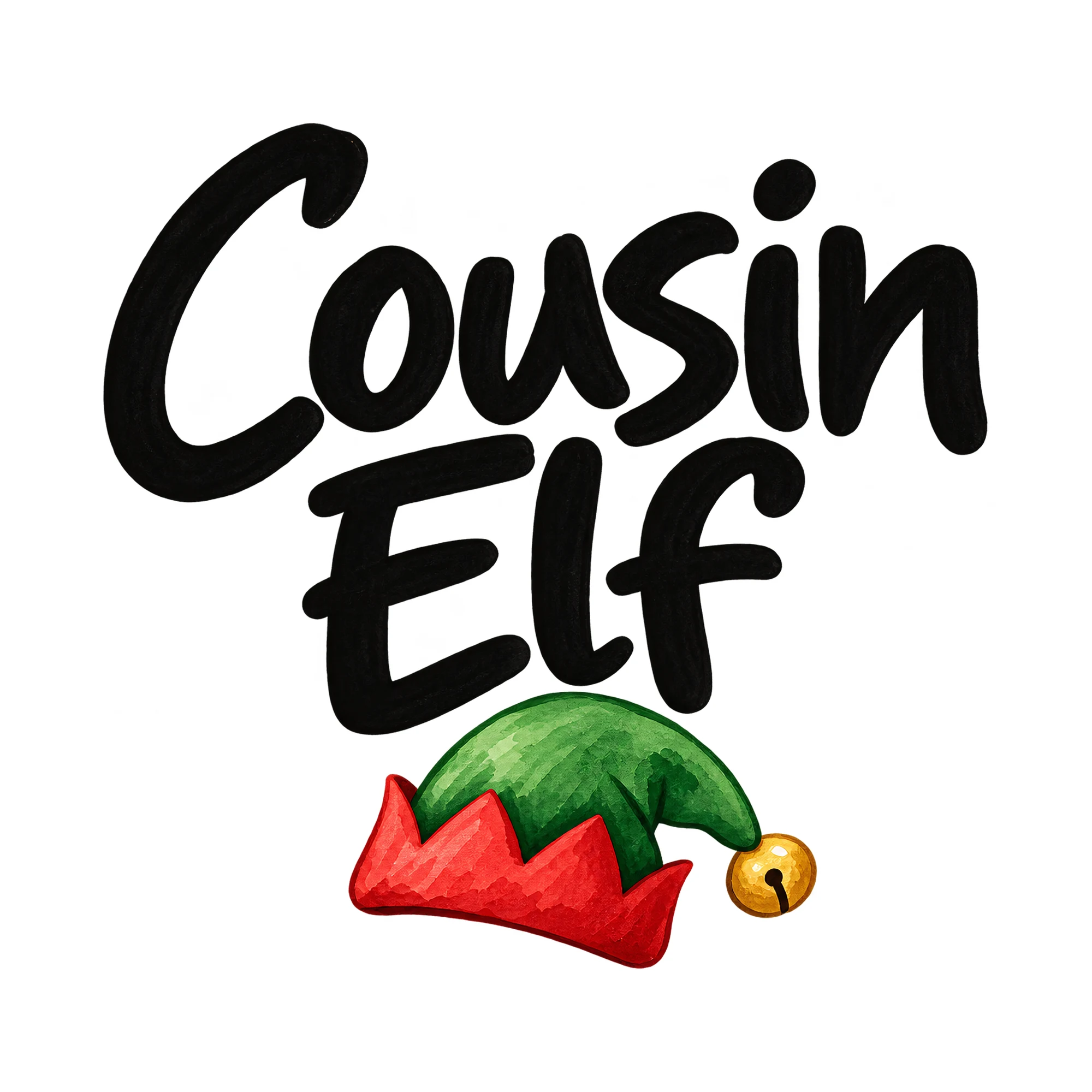 Bügelbild Cousin Elf, Familienshirt Spruch als Grafik auf weißem Hintergrund (BB015514)