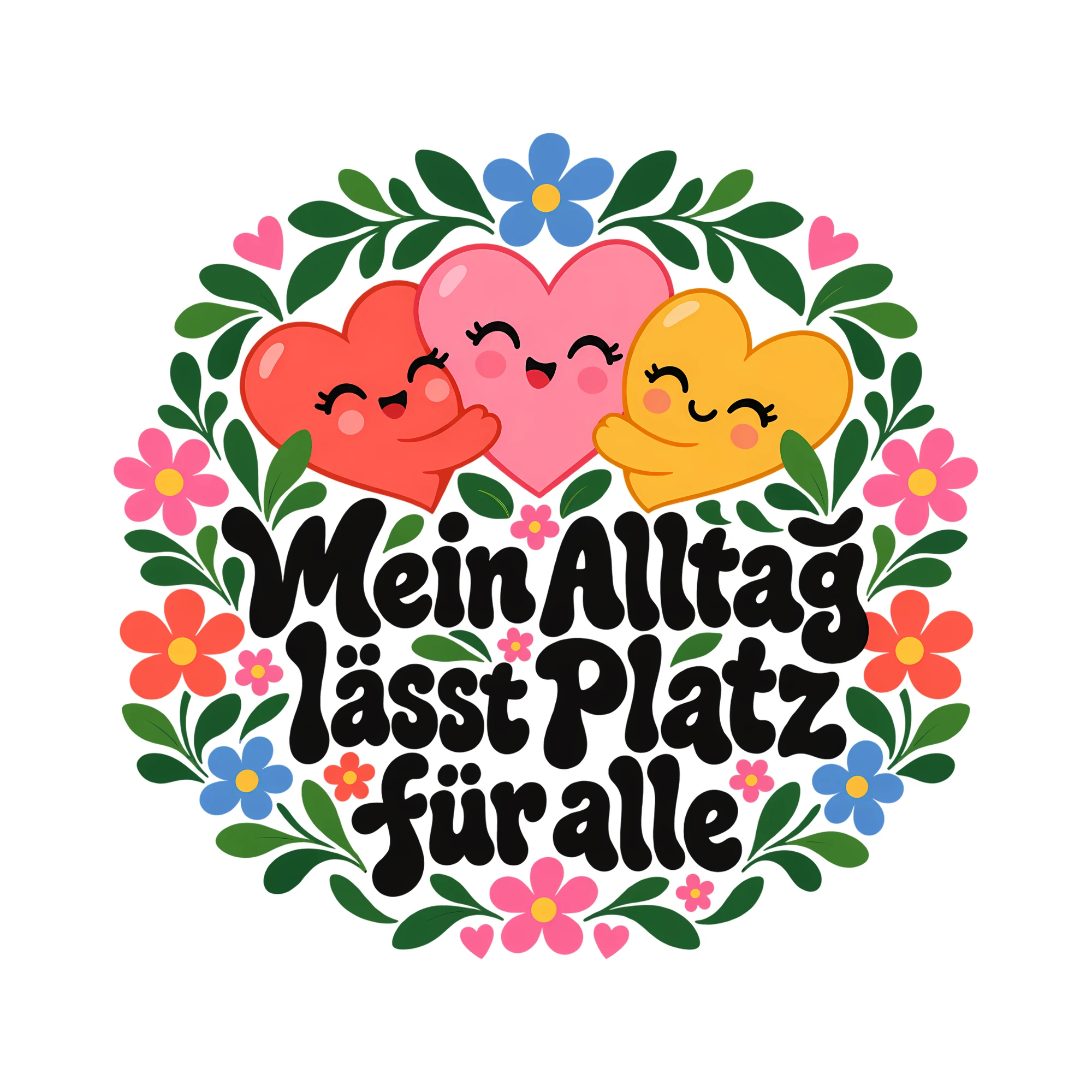 Bügelbild Mein Alltag lässt Platz für alle als Grafik auf weißem Hintergrund (BB014589)