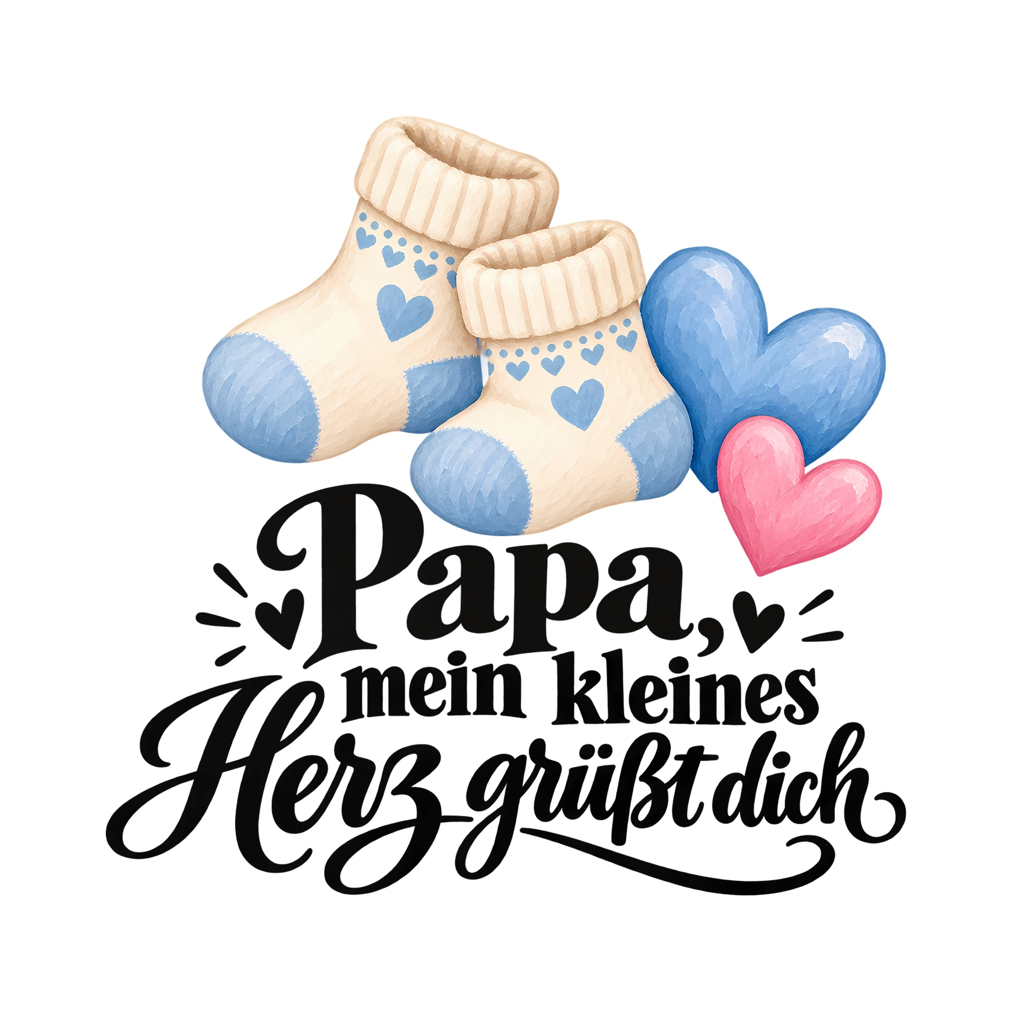 Bügelbild Papa, mein kleines Herz grüßt dich als Grafik auf weißem Hintergrund (BB012457)