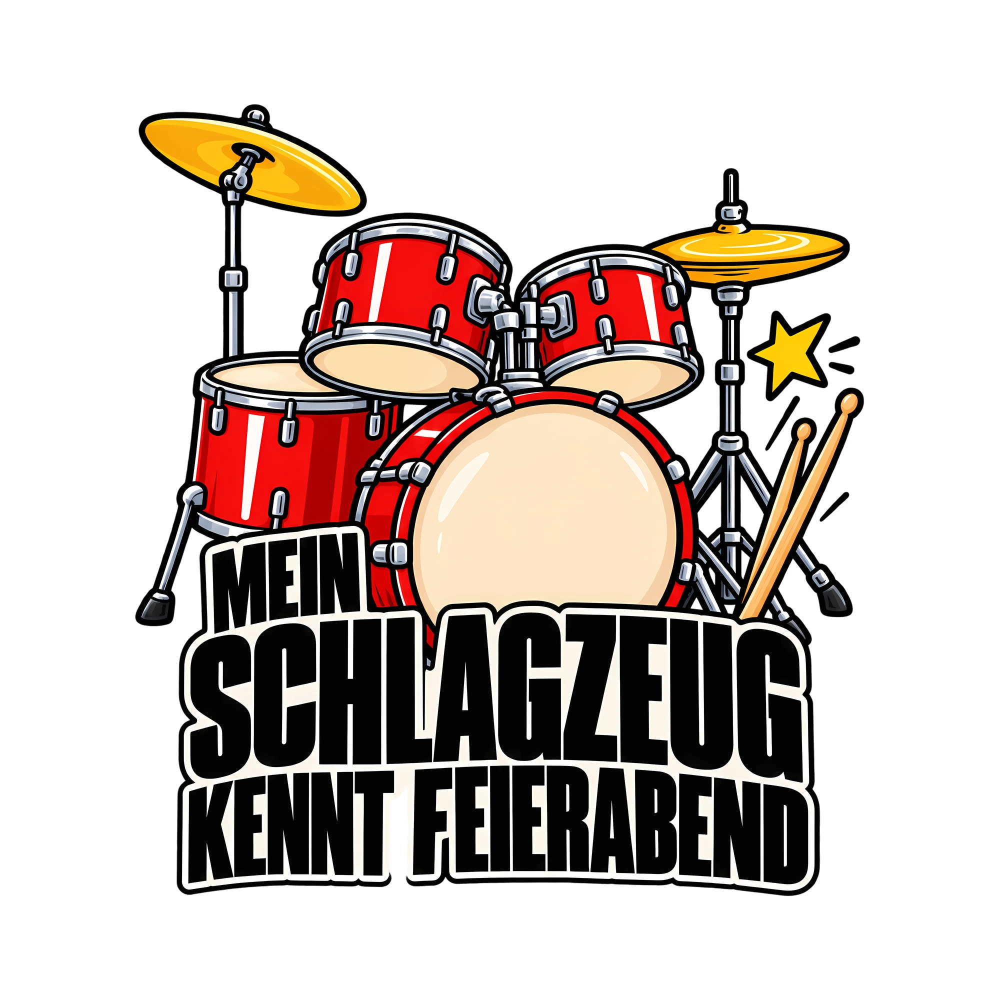 Bügelbild MEIN SCHLAGZEUG KENNT FEIERABEND als Grafik auf weißem Hintergrund (BB013085)