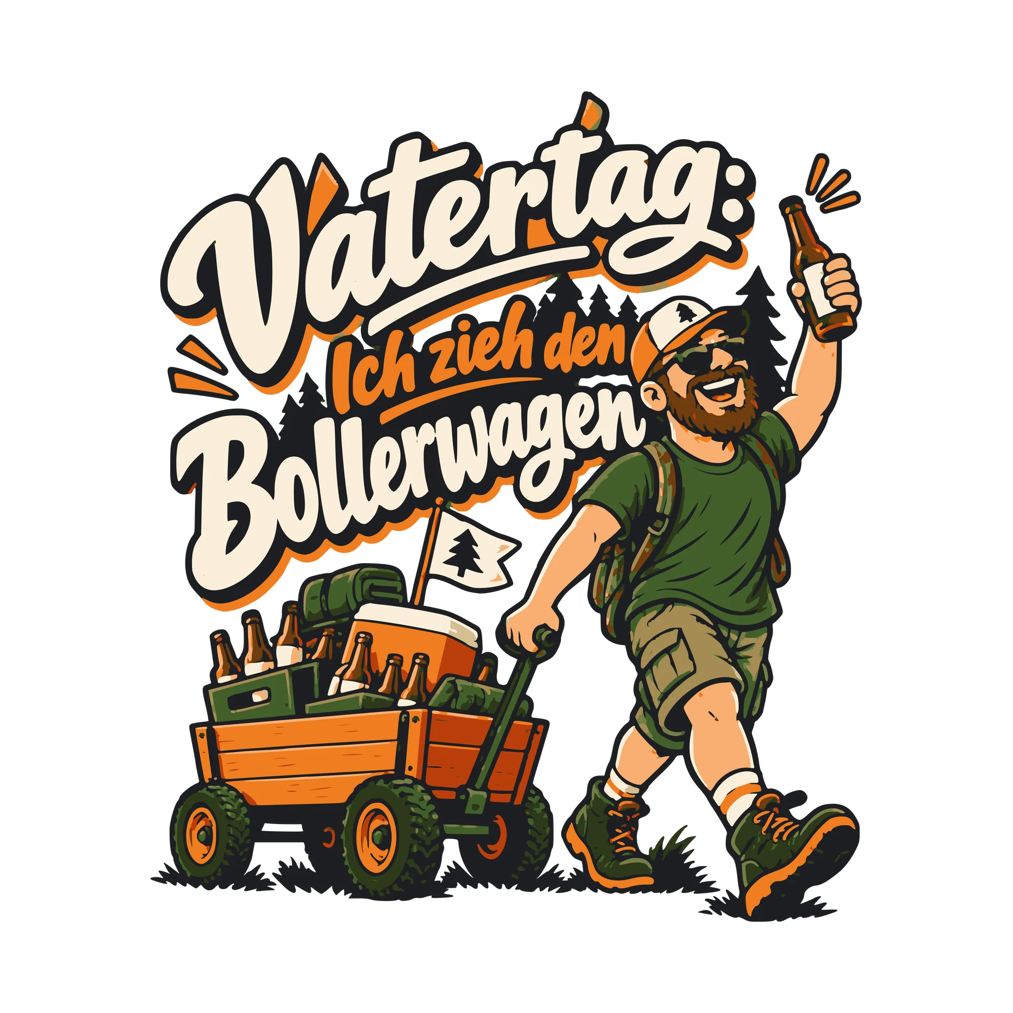 Bügelbild Vatertag: Ich zieh den Bollerwagen als Grafik auf weißem Hintergrund (BB011284)