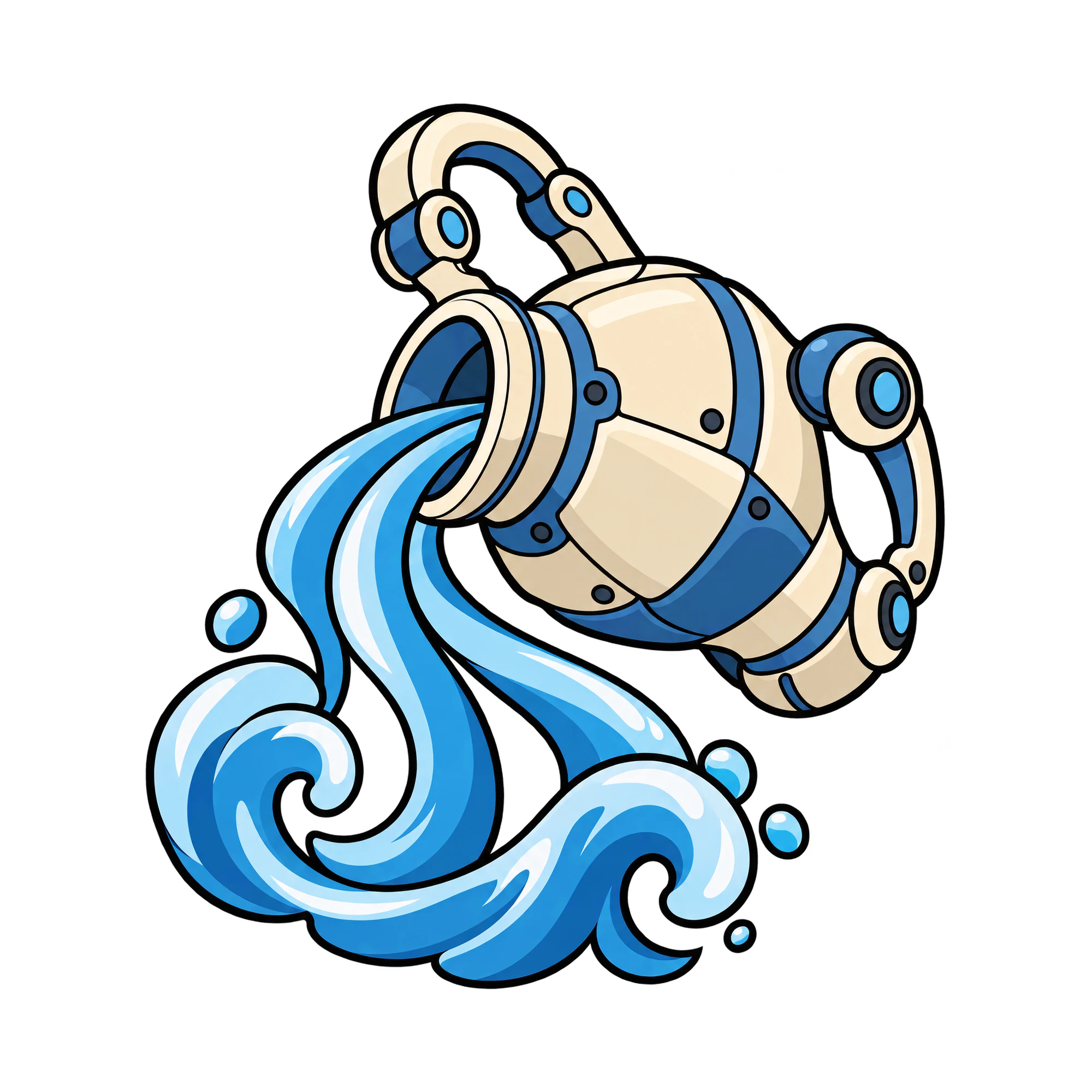 Bügelbild Mecha Robotic Zodiac Sign Aquarius, Lustiger Shirt Motiv als Grafik auf weißem Hintergrund (BB015980)