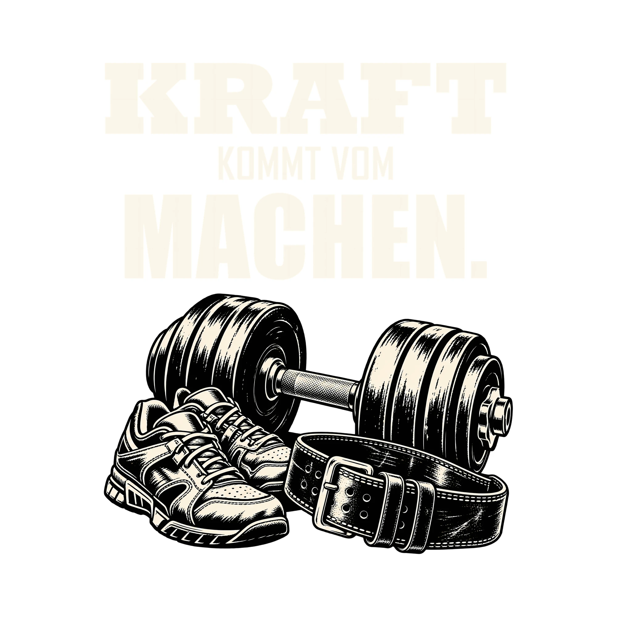 Bügelbild KRAFT KOMMT VOM MACHEN. als Grafik auf weißem Hintergrund (BB013722)
