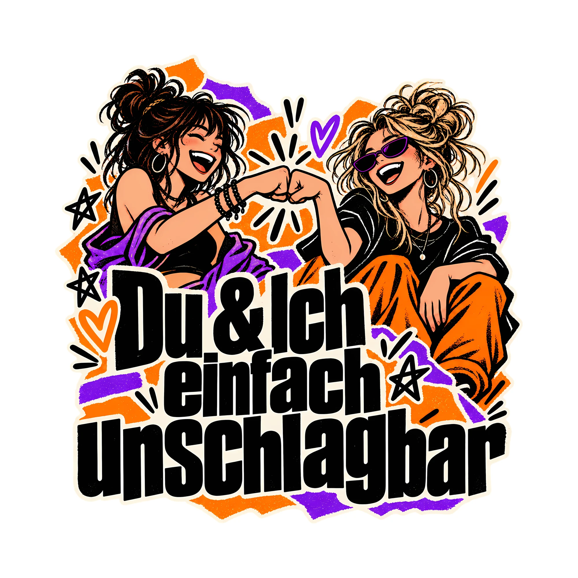 Bügelbild Du & Ich einfach unschlagbar, Freundschaft Shirt Spruch als Grafik auf weißem Hintergrund (BB014647)
