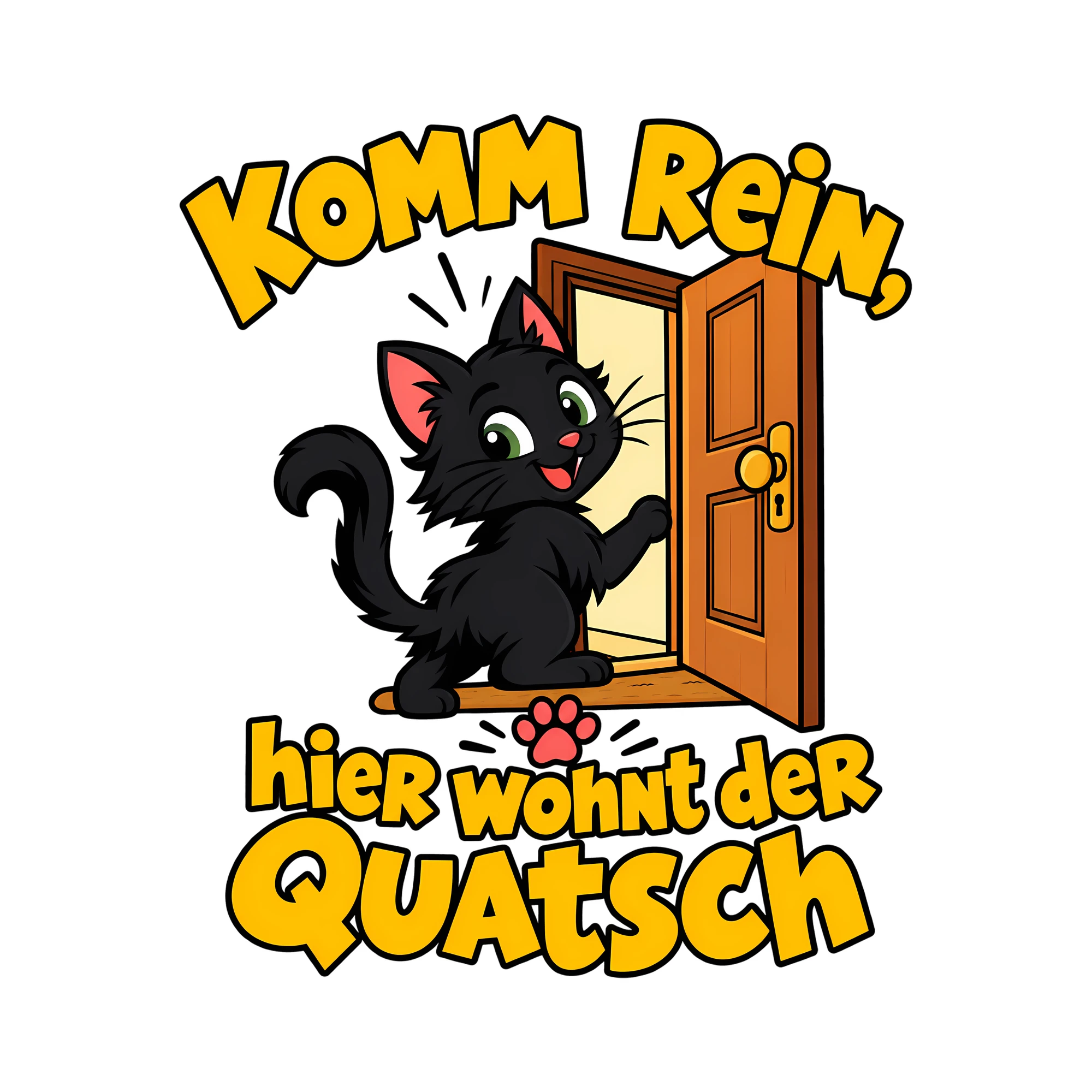 Bügelbild Komm rein, hier wohnt der Quatsch als Grafik auf weißem Hintergrund (BB014428)