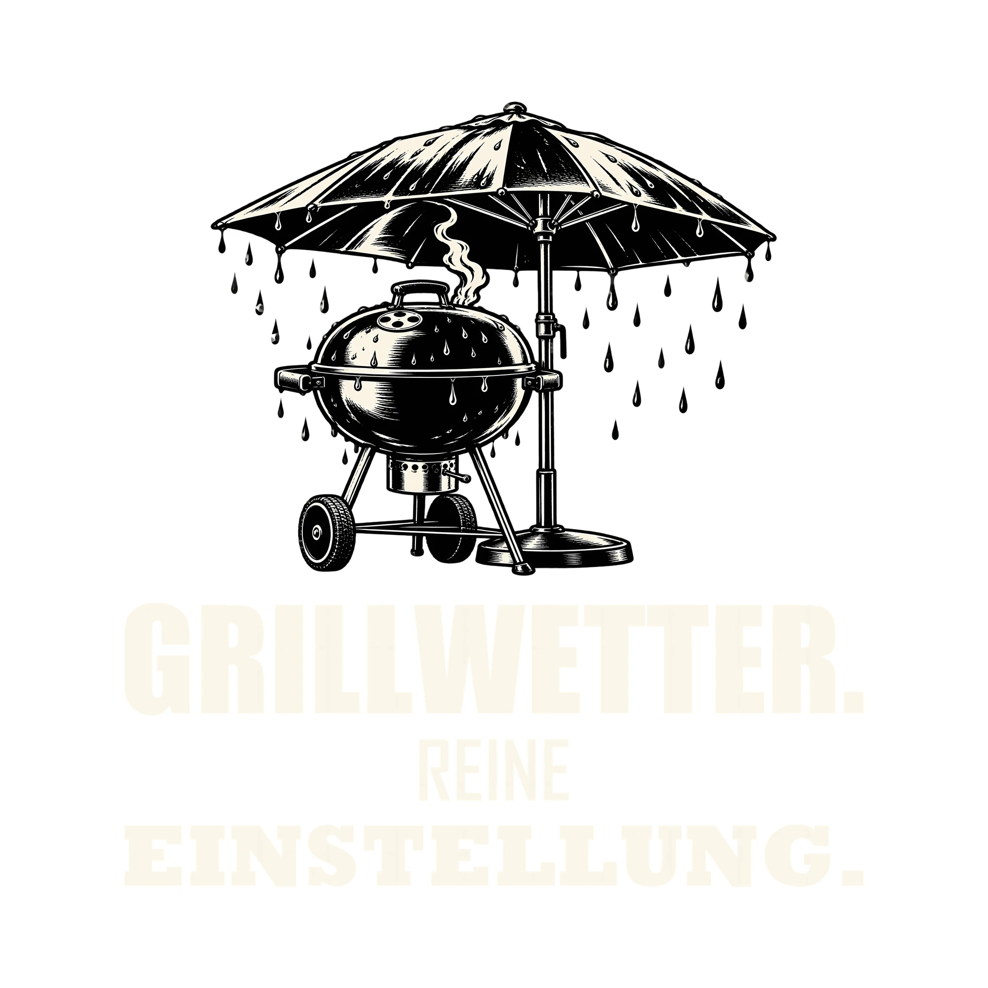 Bügelbild GRILLWETTER. REINE EINSTELLUNG. als Grafik auf weißem Hintergrund (BB012048)