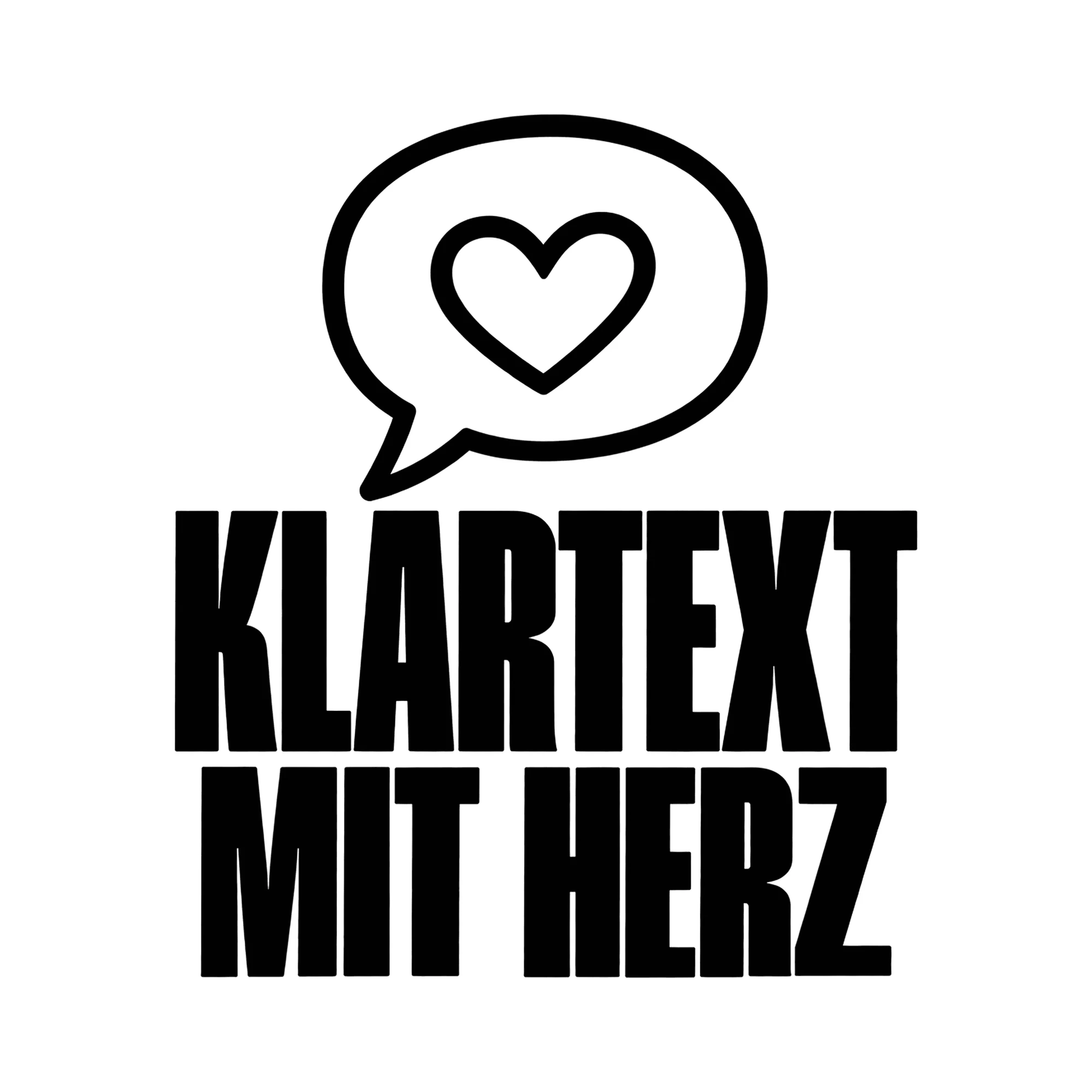 Bügelbild KLARTEXT MIT HERZ als Grafik auf weißem Hintergrund (BB013456)