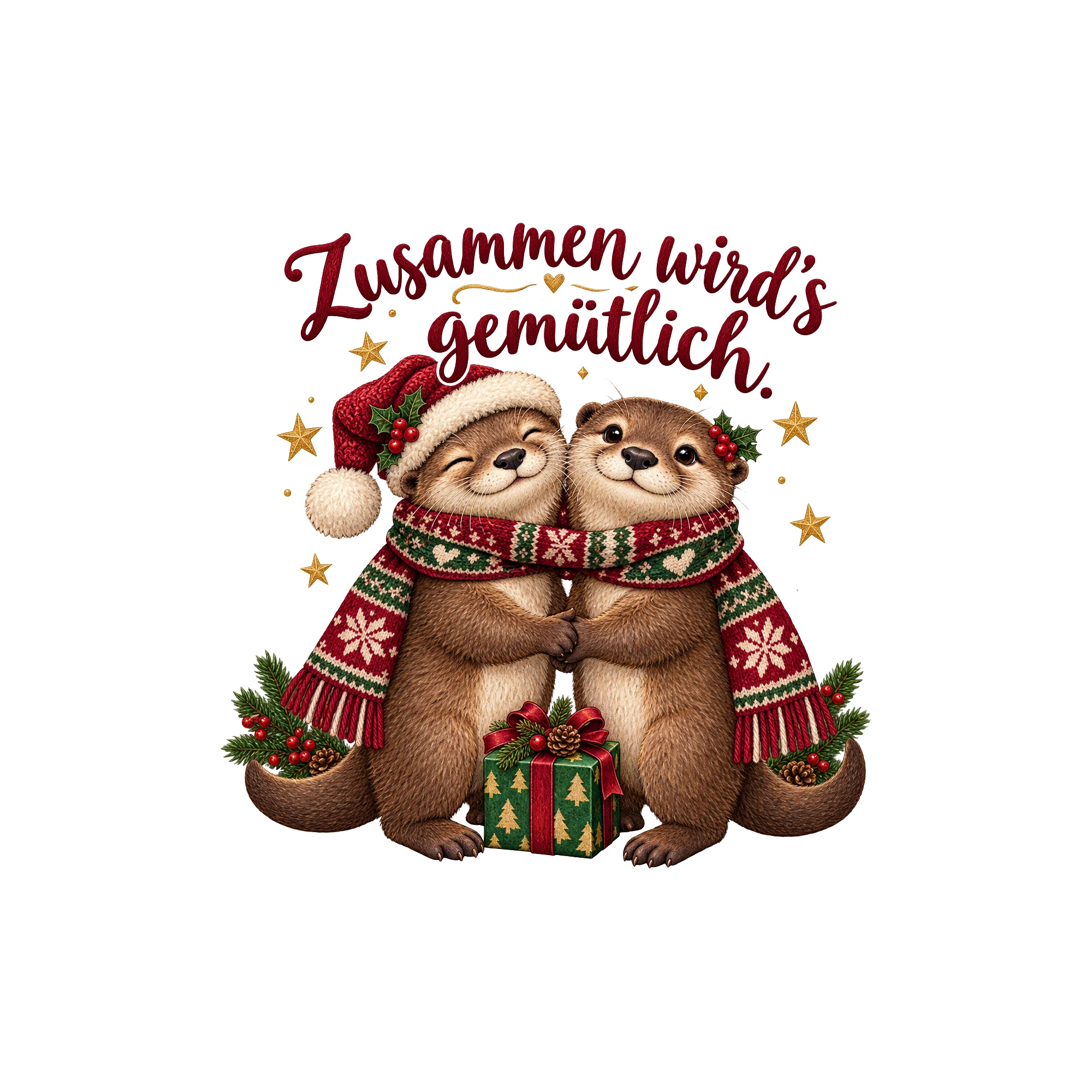 Bügelbild Zusammen wird’s gemütlich. als Grafik auf weißem Hintergrund (BB011365)