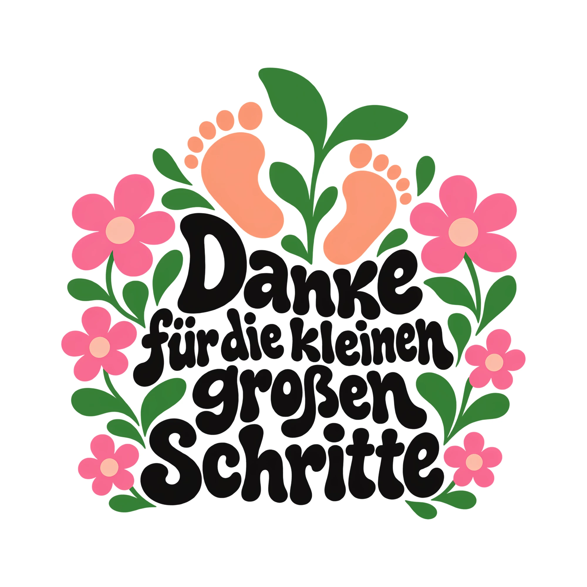 Bügelbild Danke für die kleinen großen Schritte als Grafik auf weißem Hintergrund (BB011455)