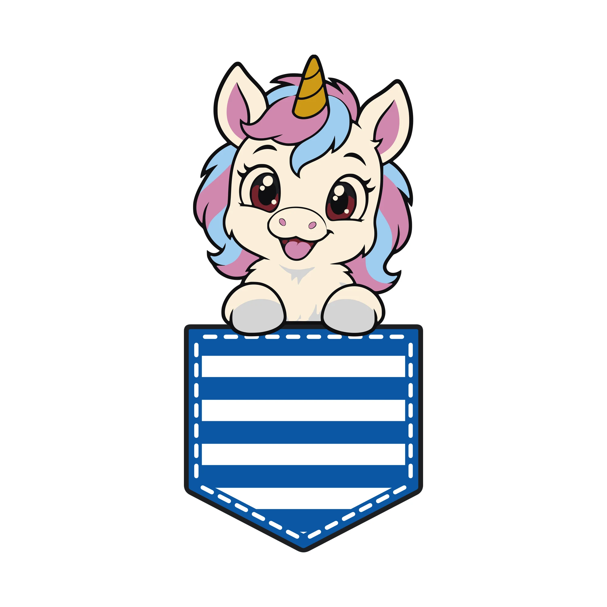 Bügelbild Brusttasche Einhorn als Grafik auf weißem Hintergrund (BB010661)