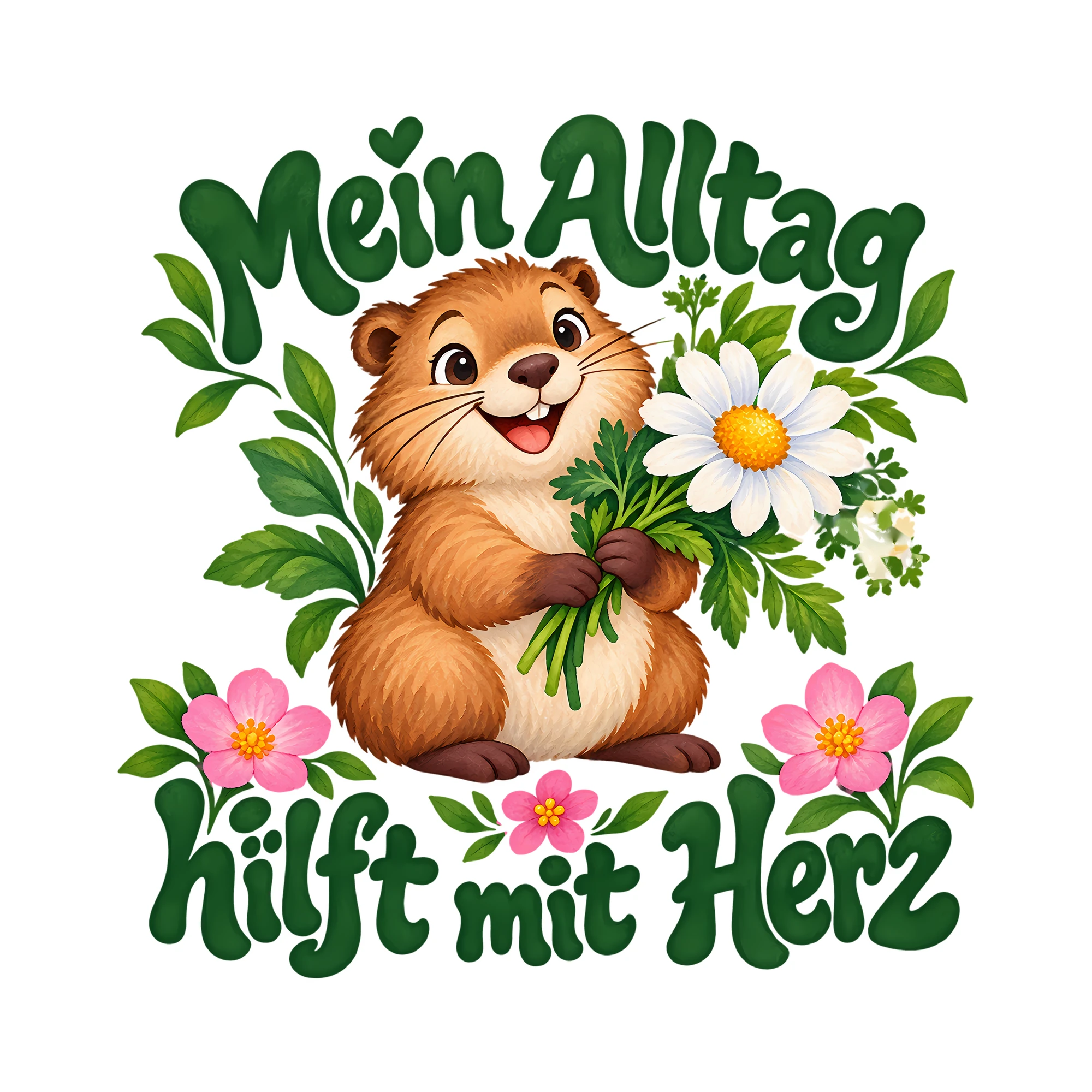Bügelbild Mein Alltag hilft mit Herz als Grafik auf weißem Hintergrund (BB011714)