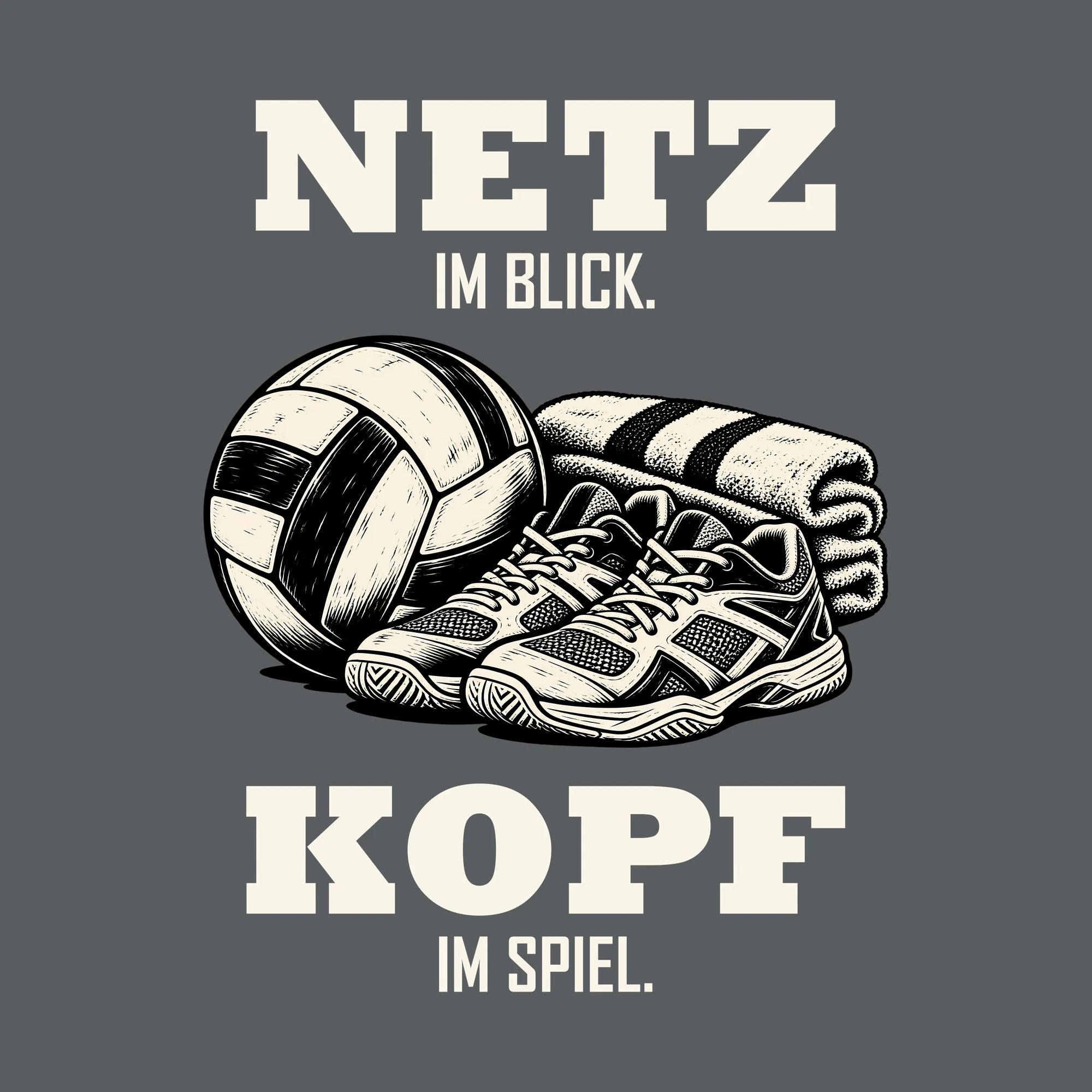 Bügelbild NETZ IM BLICK. KOPF IM SPIEL. als Grafik auf dunklem Hintergrund (BB013717)