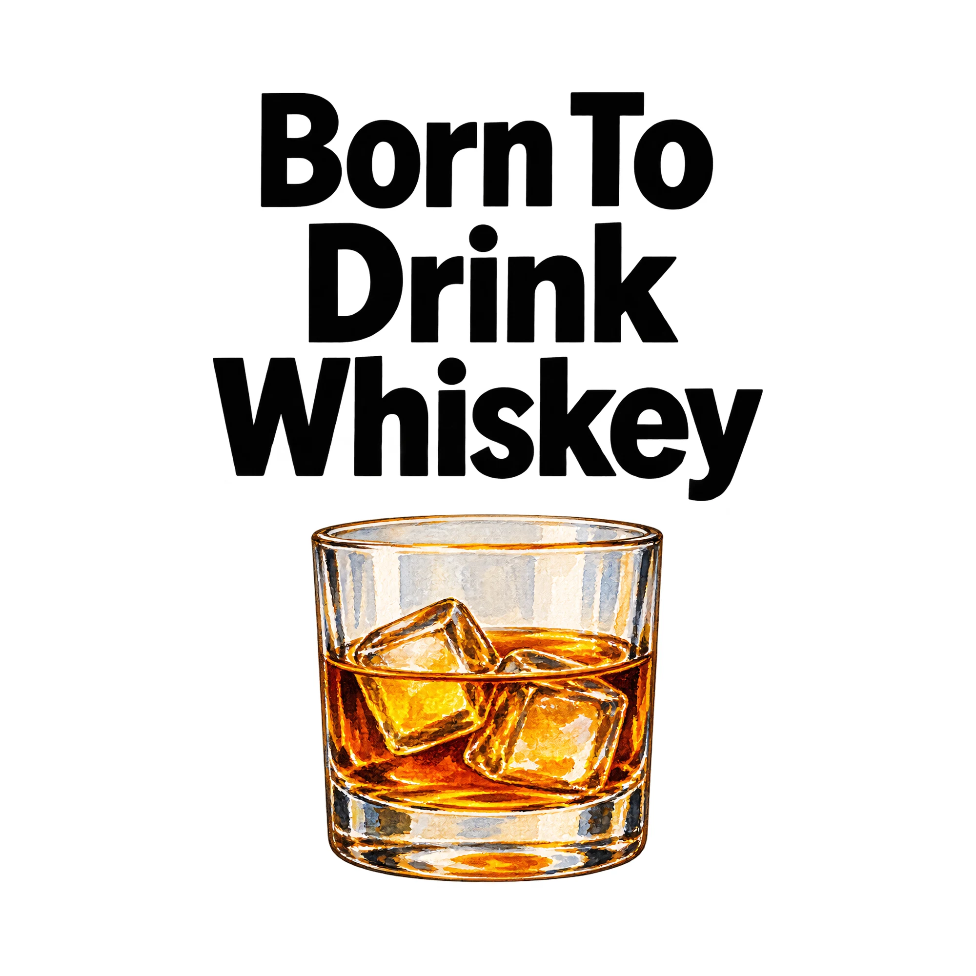 Bügelbild Born To Drink Whiskey, Küchen Spruch Bügelbild als Grafik auf weißem Hintergrund (BB015070)