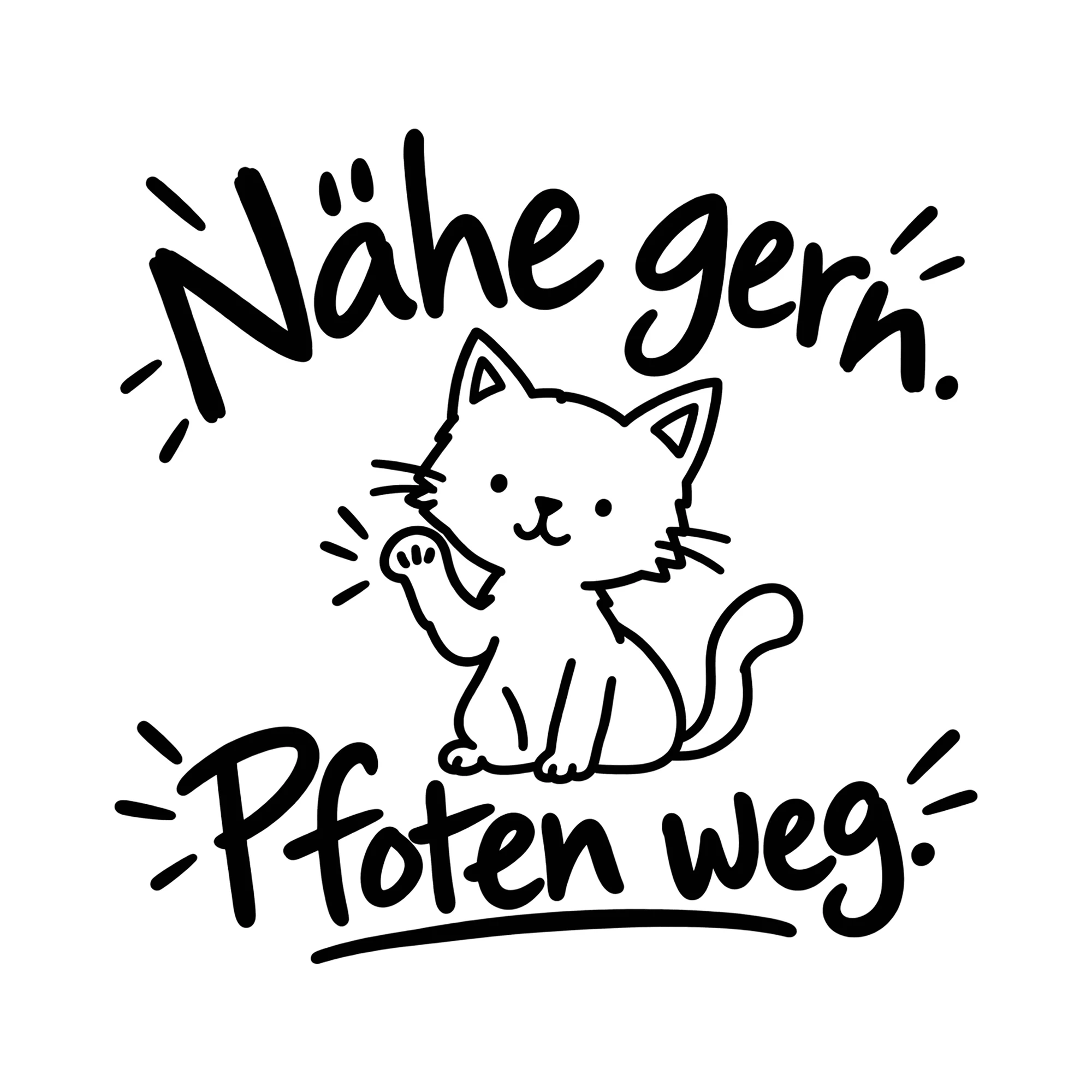 Bügelbild Nähe gern. Pfoten weg. als Grafik auf weißem Hintergrund (BB014547)