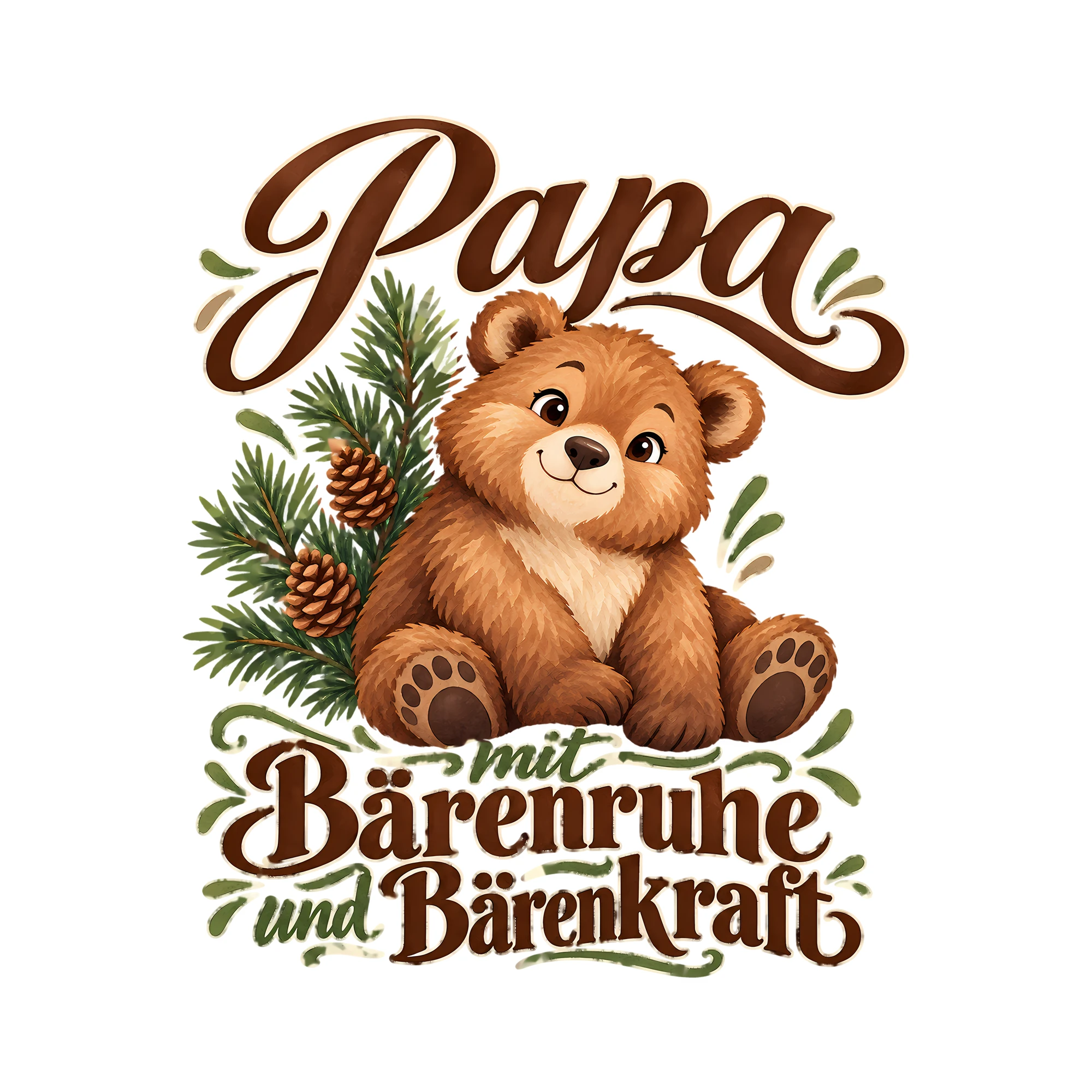 Bügelbild Papa mit Bärenruhe und Bärenkraft als Grafik auf weißem Hintergrund (BB012445)