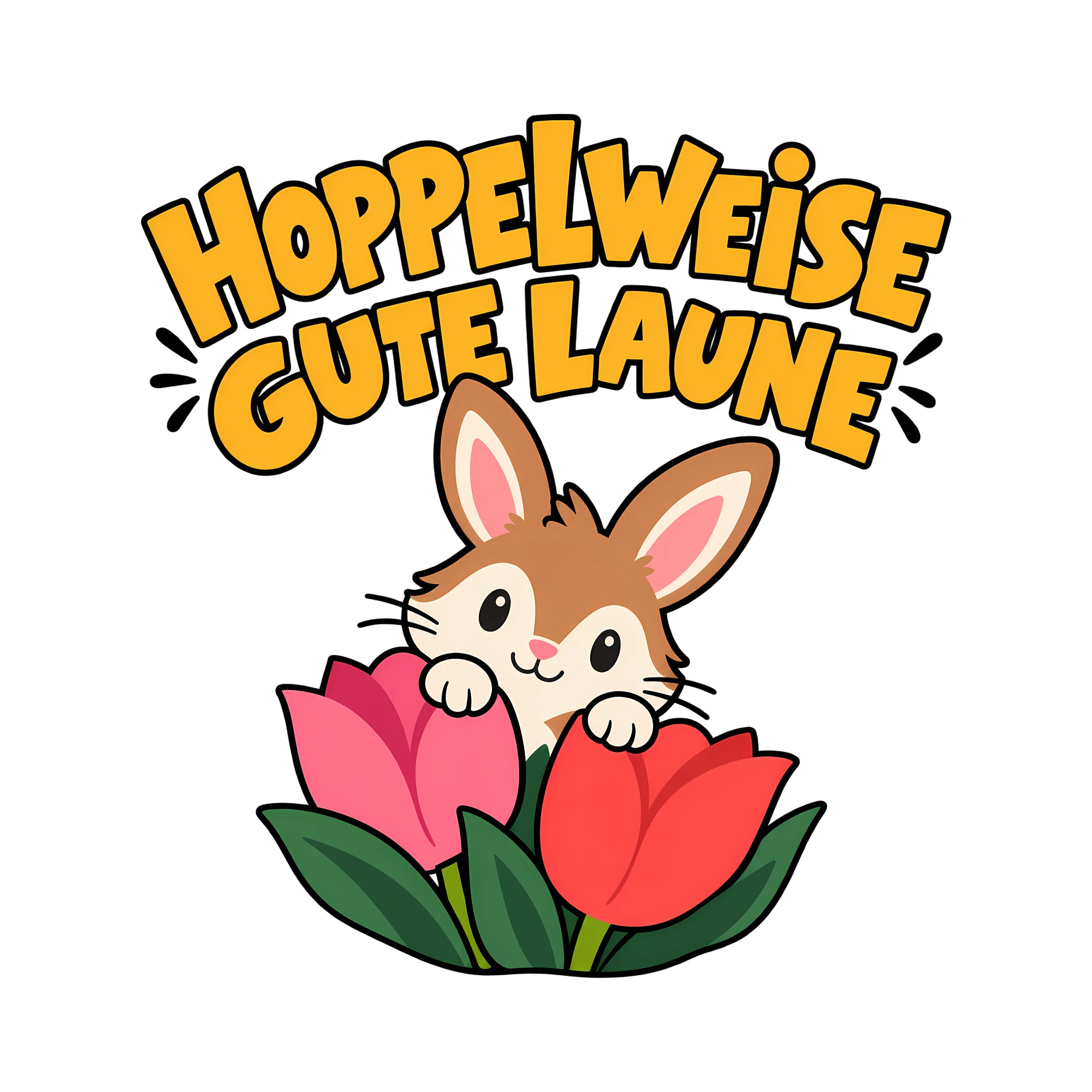 Bügelbild Hoppelweise gute Laune als Grafik auf weißem Hintergrund (BB013342)