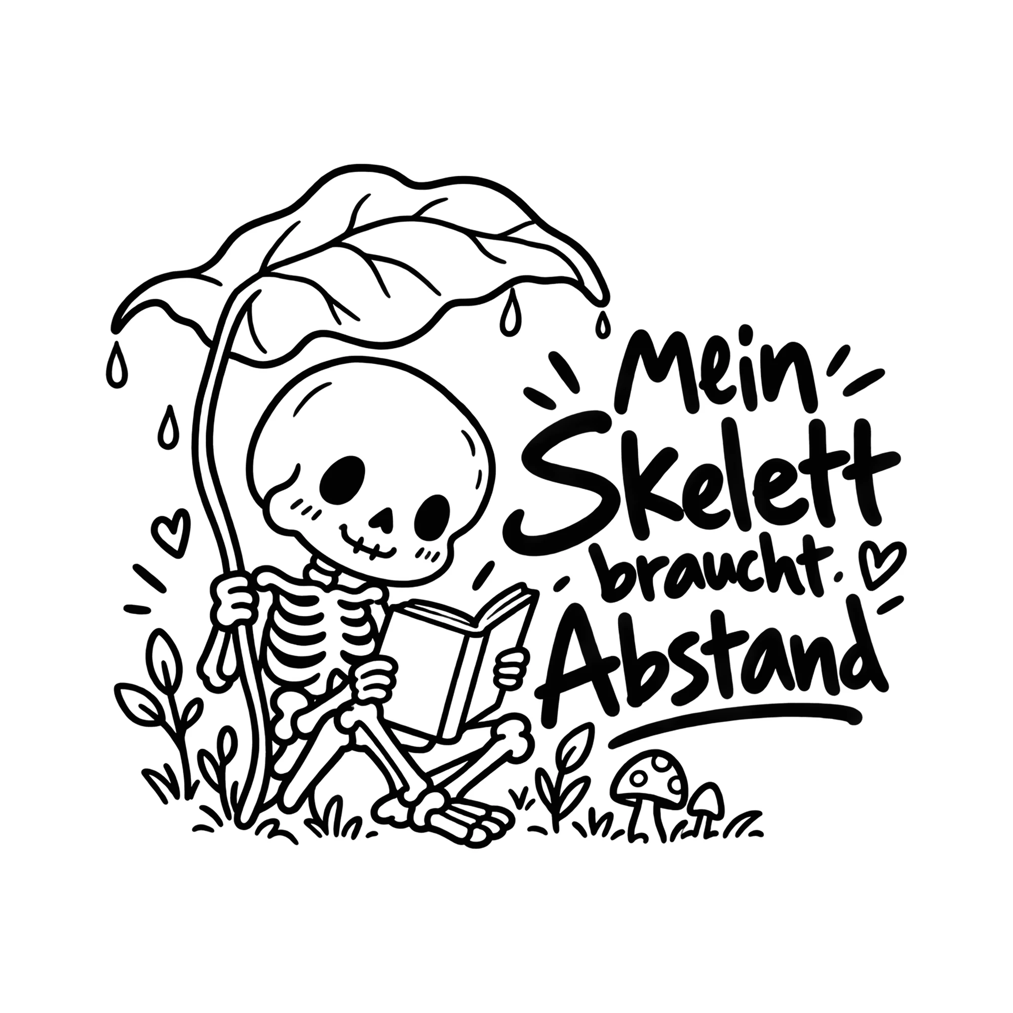 Bügelbild Mein Skelett braucht Abstand als Grafik auf weißem Hintergrund (BB014593)