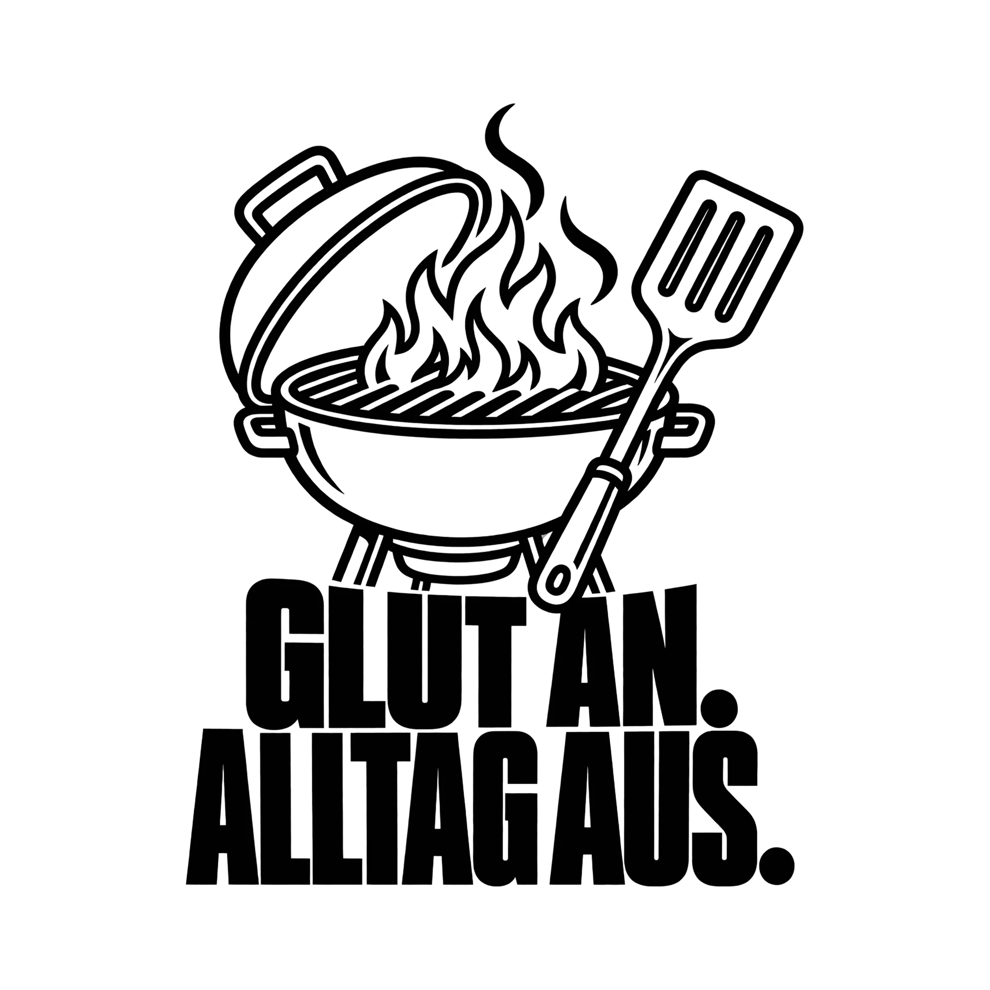 Bügelbild GLUT AN. ALLTAG AUS. als Grafik auf weißem Hintergrund (BB012130)
