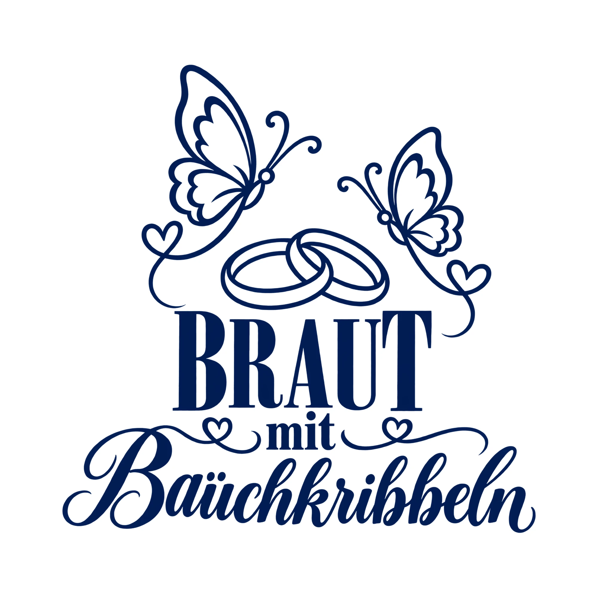 Bügelbild Braut mit Bauchkribbeln als Grafik auf weißem Hintergrund (BB013142)