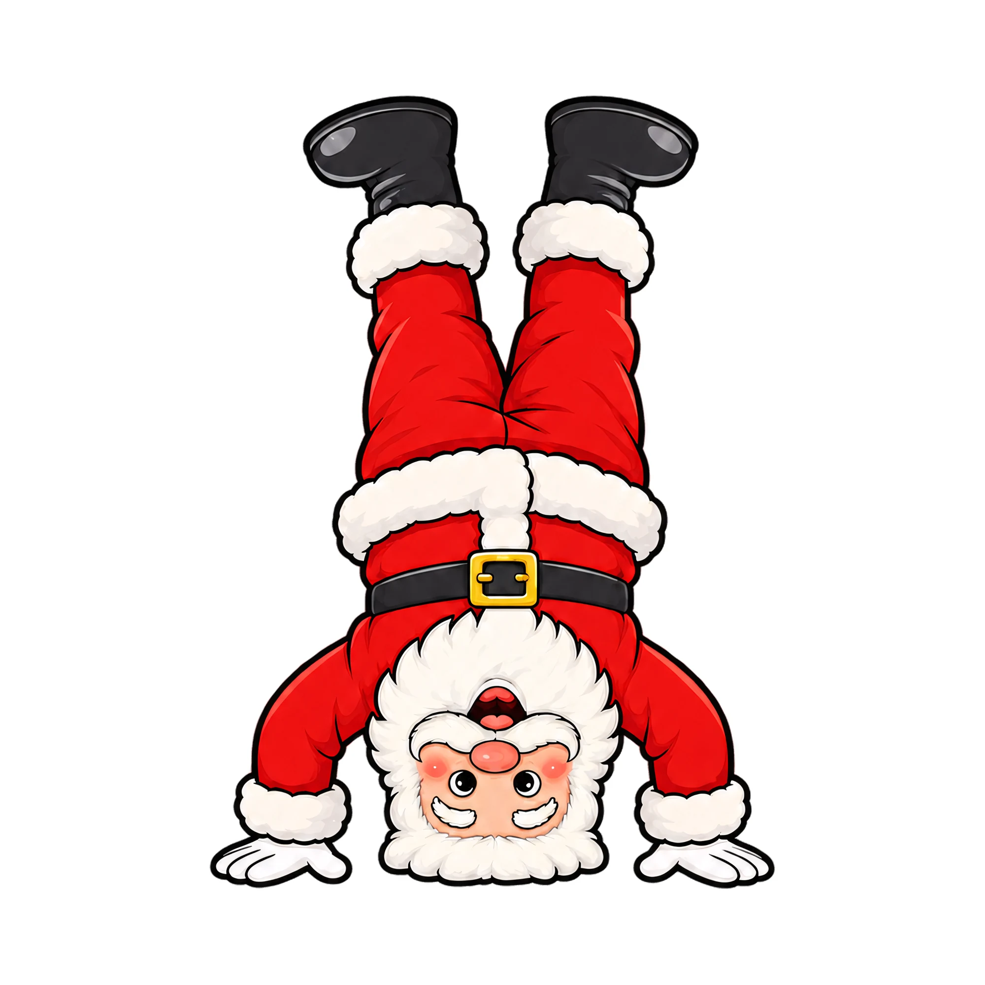 Bügelbild Weihnachtsmann Kopfstand, Weihnachten Shirt Motiv als Grafik auf weißem Hintergrund (BB014847)