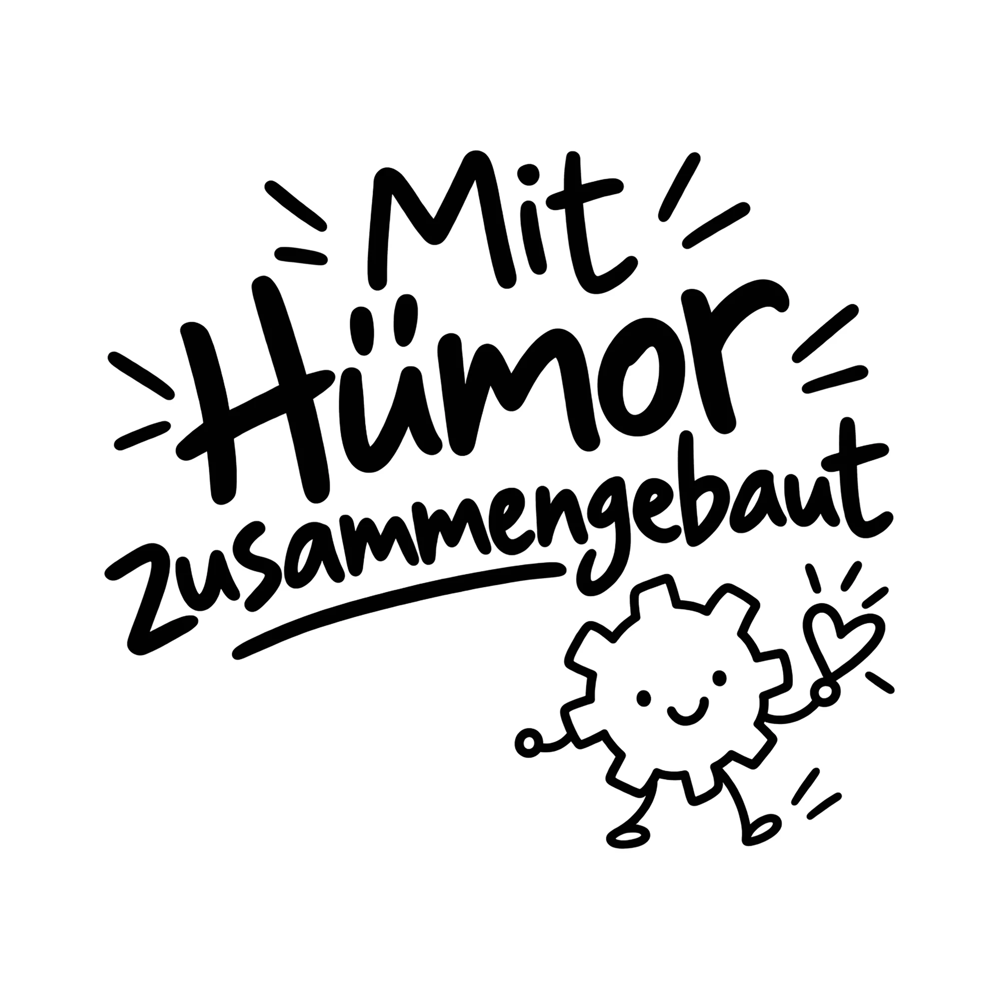 Bügelbild Mit Humor zusammengebaut als Grafik auf weißem Hintergrund (BB014477)