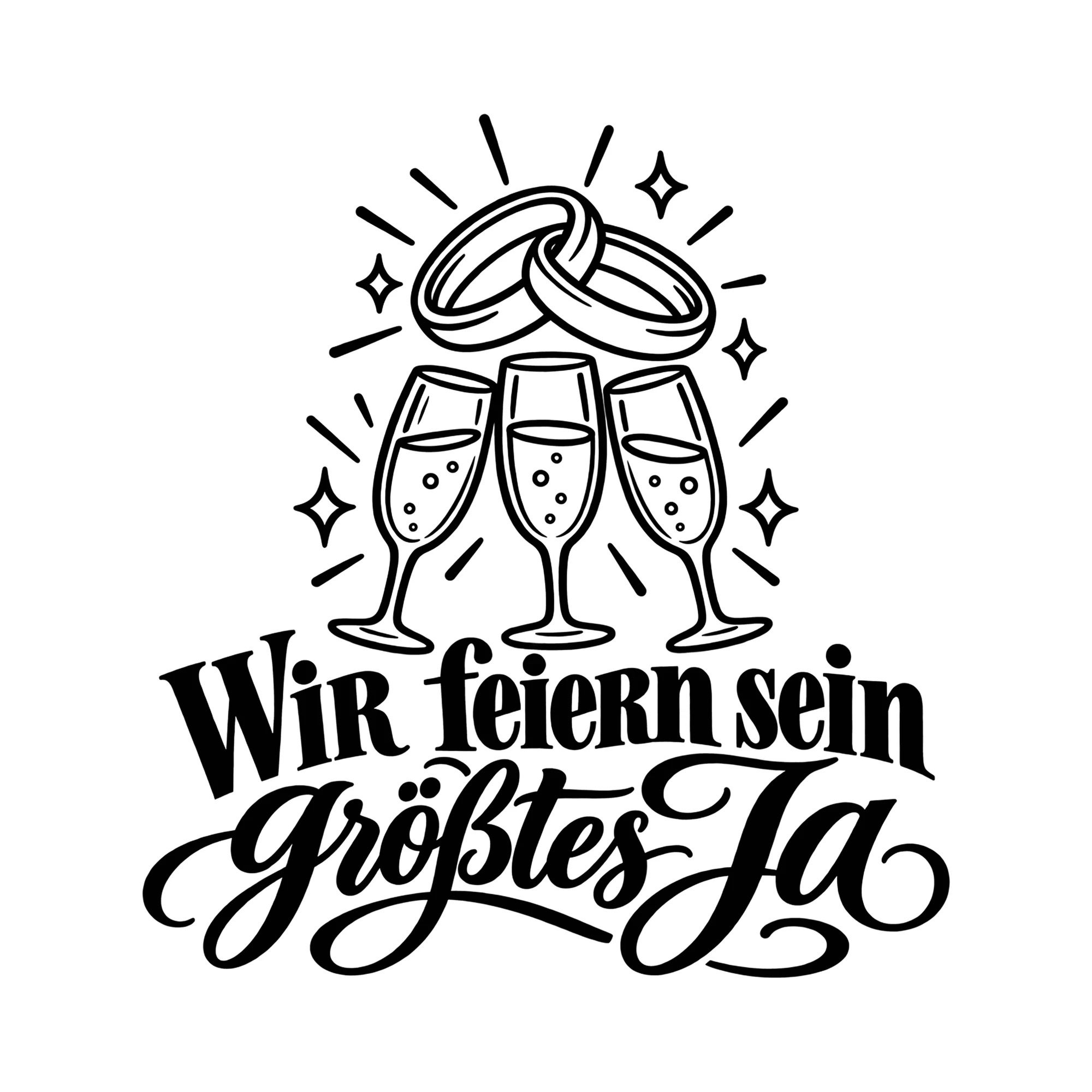 Bügelbild WIR feiern sein größtes Ja als Grafik auf weißem Hintergrund (BB013130)