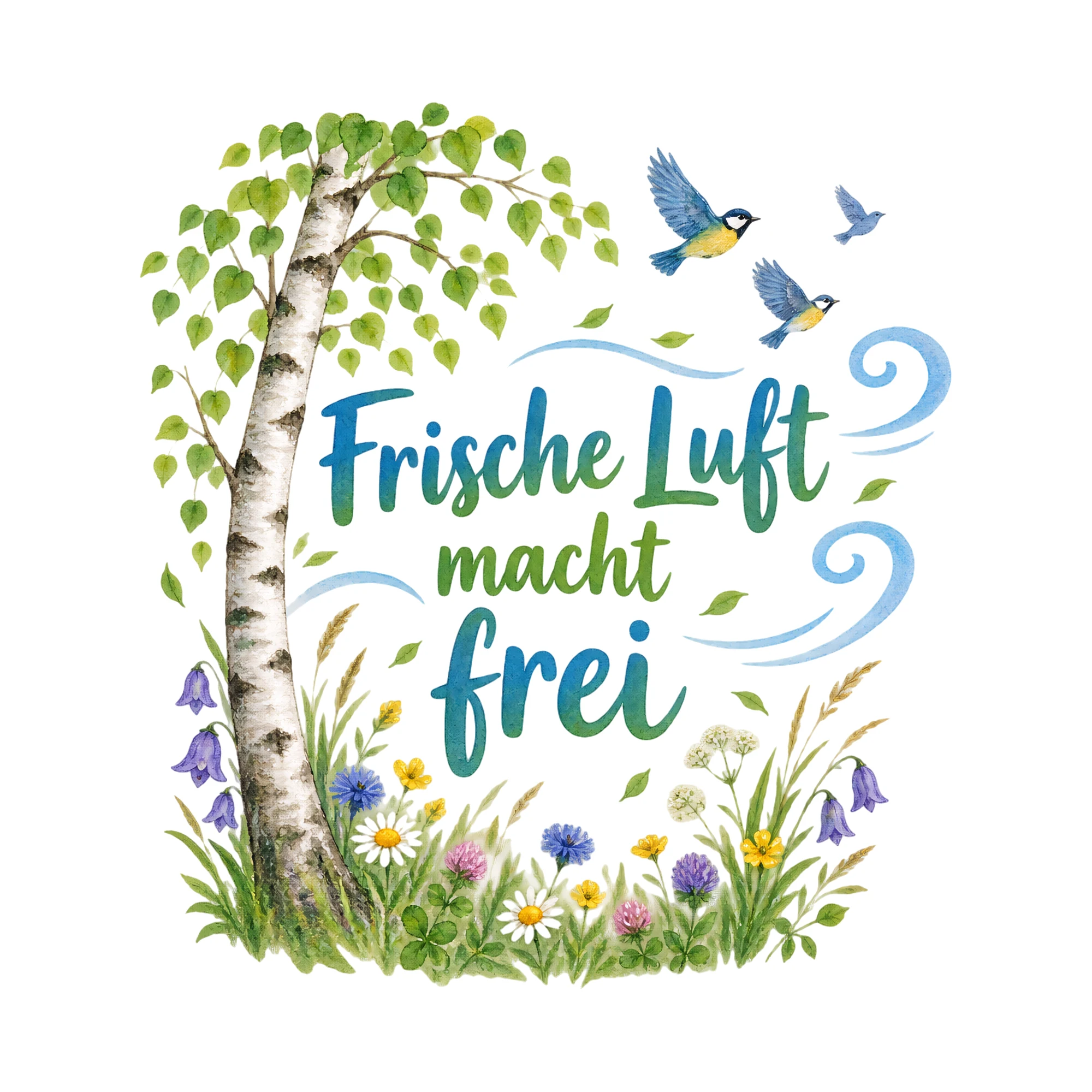 Bügelbild Frische luft macht frei als Grafik auf weißem Hintergrund (BB016469)