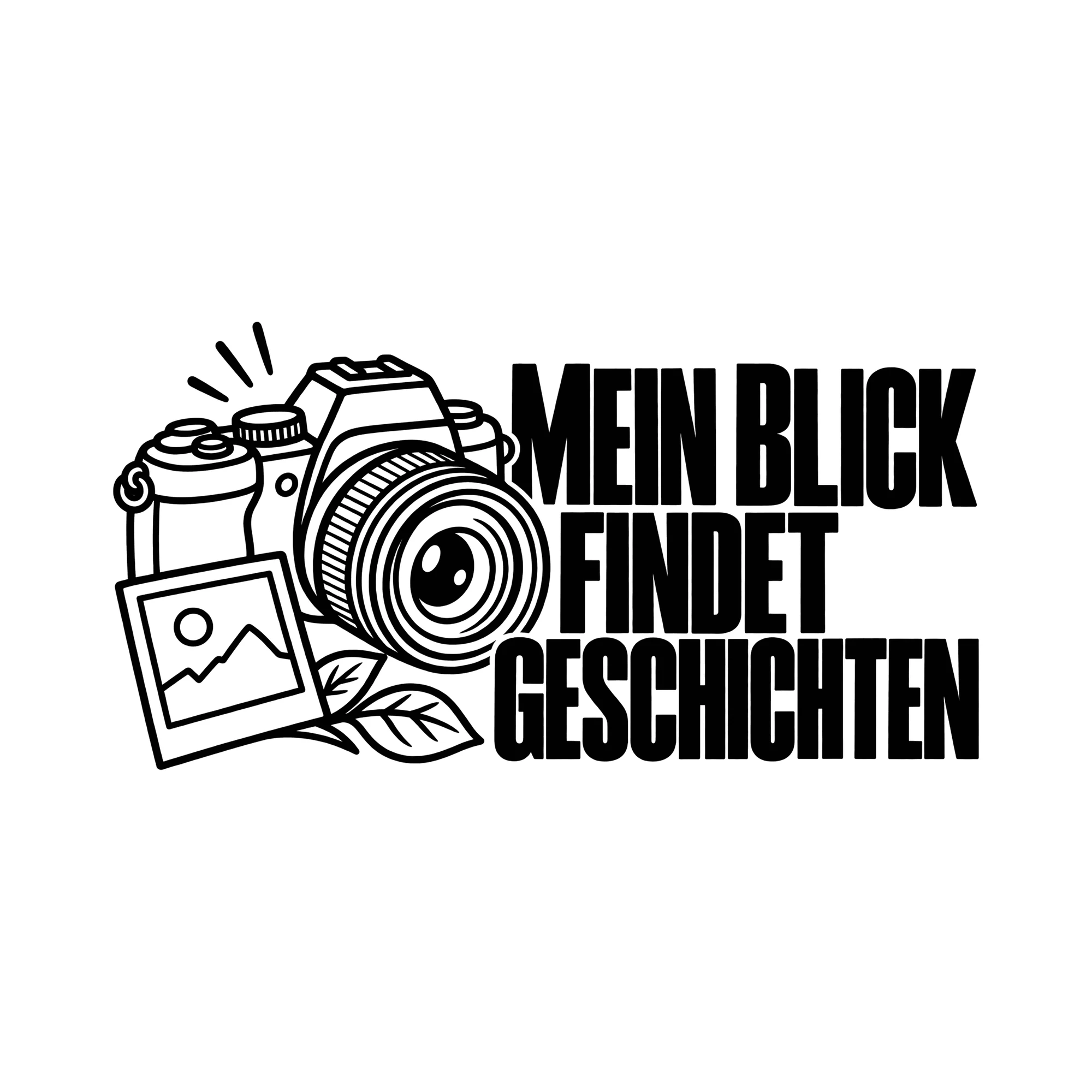Bügelbild MEIN BLICK FINDET GESCHICHTEN als Grafik auf weißem Hintergrund (BB013004)